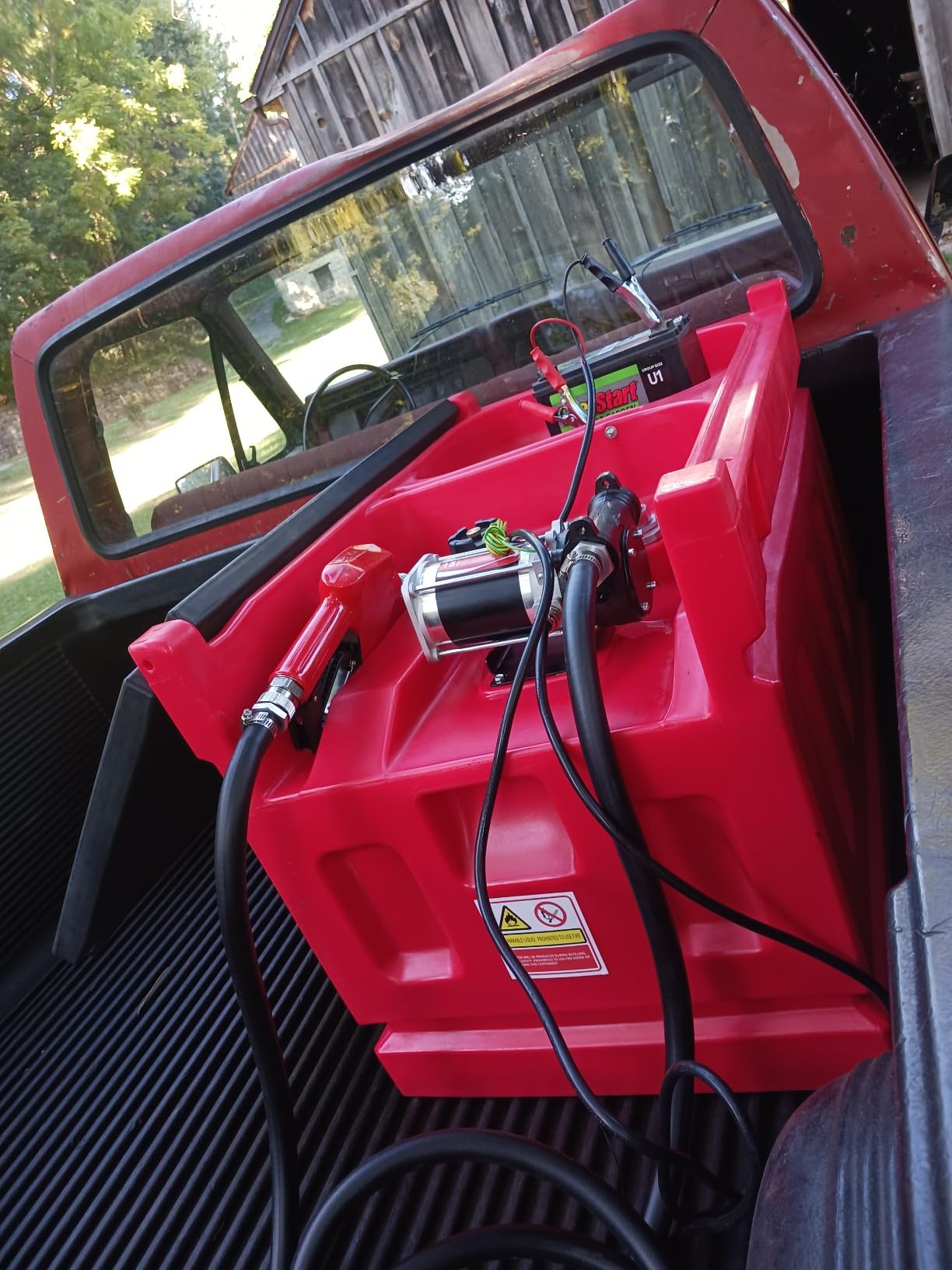 Portable 48 Gallon Fuel Tank with Pump for Gasoline & Diesel, 15GPM High Flow Rate 12V DC Self-Priming Fuel Transfer Pump, 13.1ft Hose, Auto Fueling Nozzle, for Easy Fuel Transportation customer photo 1
