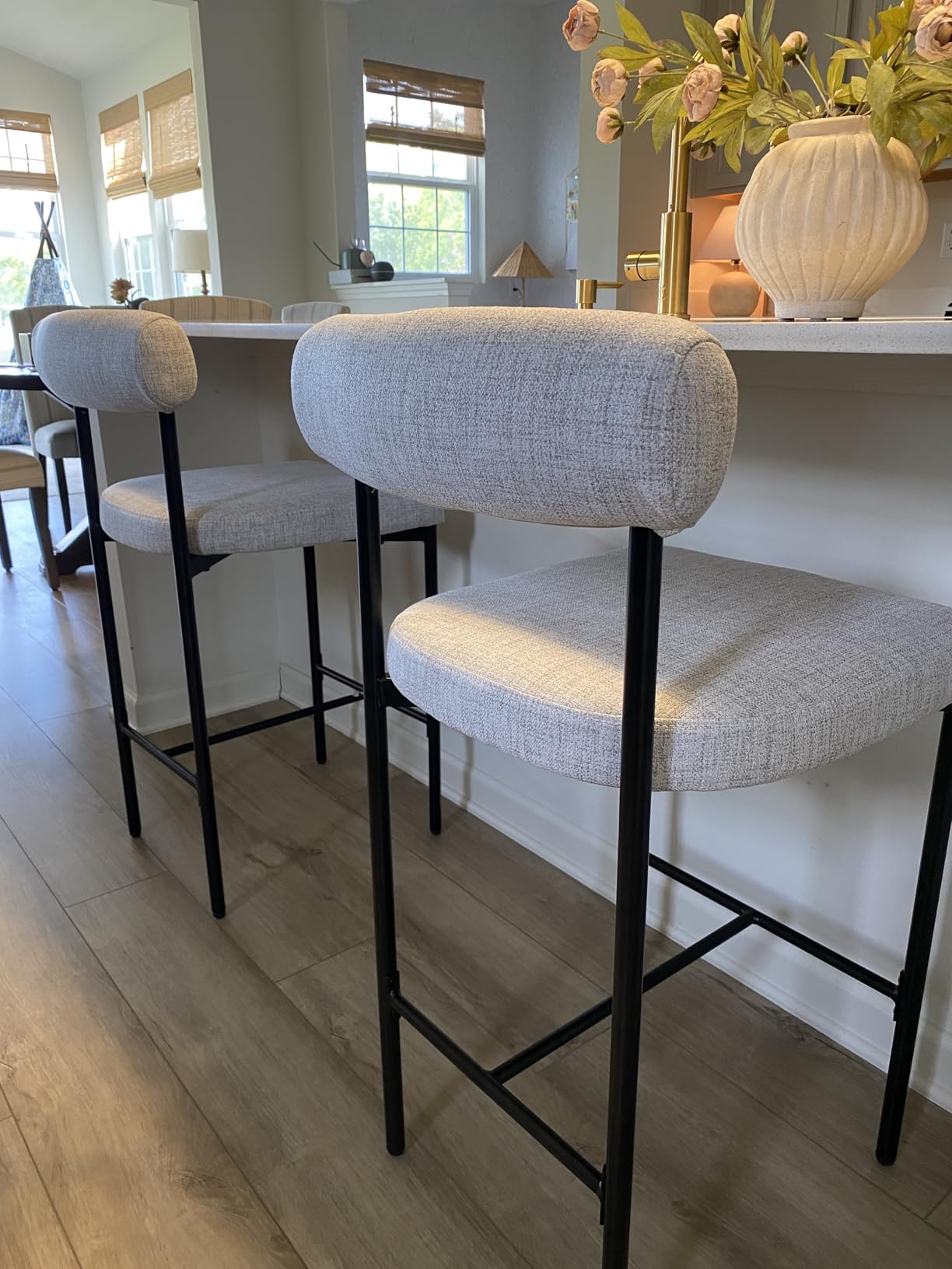 Nathan James Dahlia Counter Height Chair, Modern Barstool with Back, Mid-Century Metal Legs and Leather Padded Cushion for Kitchen, Island and Bars, Brown/Black, Set of 4 customer photo 2