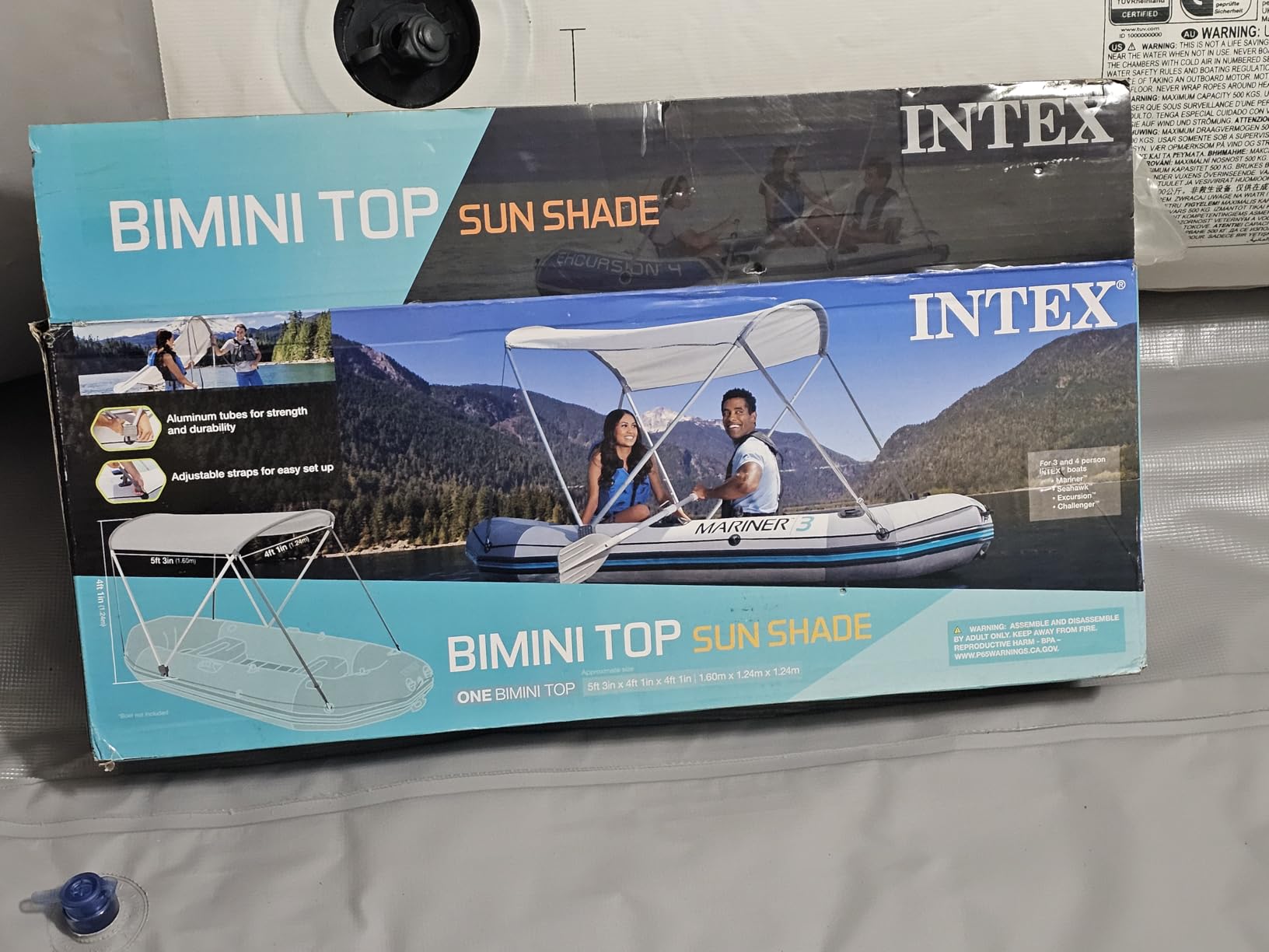 Intex Bimini Top Sun Shade Canopy Cover with Aluminum Frame for Mariner, Seahawk, Excursion, & Challenger Boat Models, Accessory Only, Gray customer photo 2