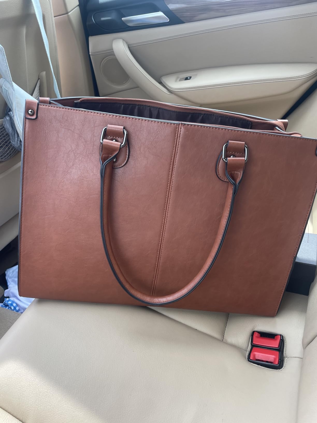 LOVEVOOK Laptop Tote Bag for Women, 15.6 Inch Professional Work Bag with Matching Clutch, Waterproof Vintage Leather Computer Tote for Office, Business Travel & Daily Use customer photo 2