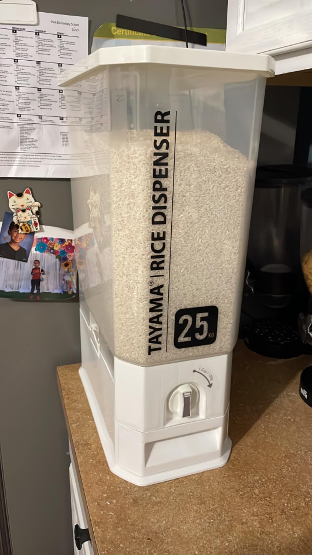 TAYAMA 55 lbs. Capacity Rice Dispenser Grain Storage Container,White customer photo 1