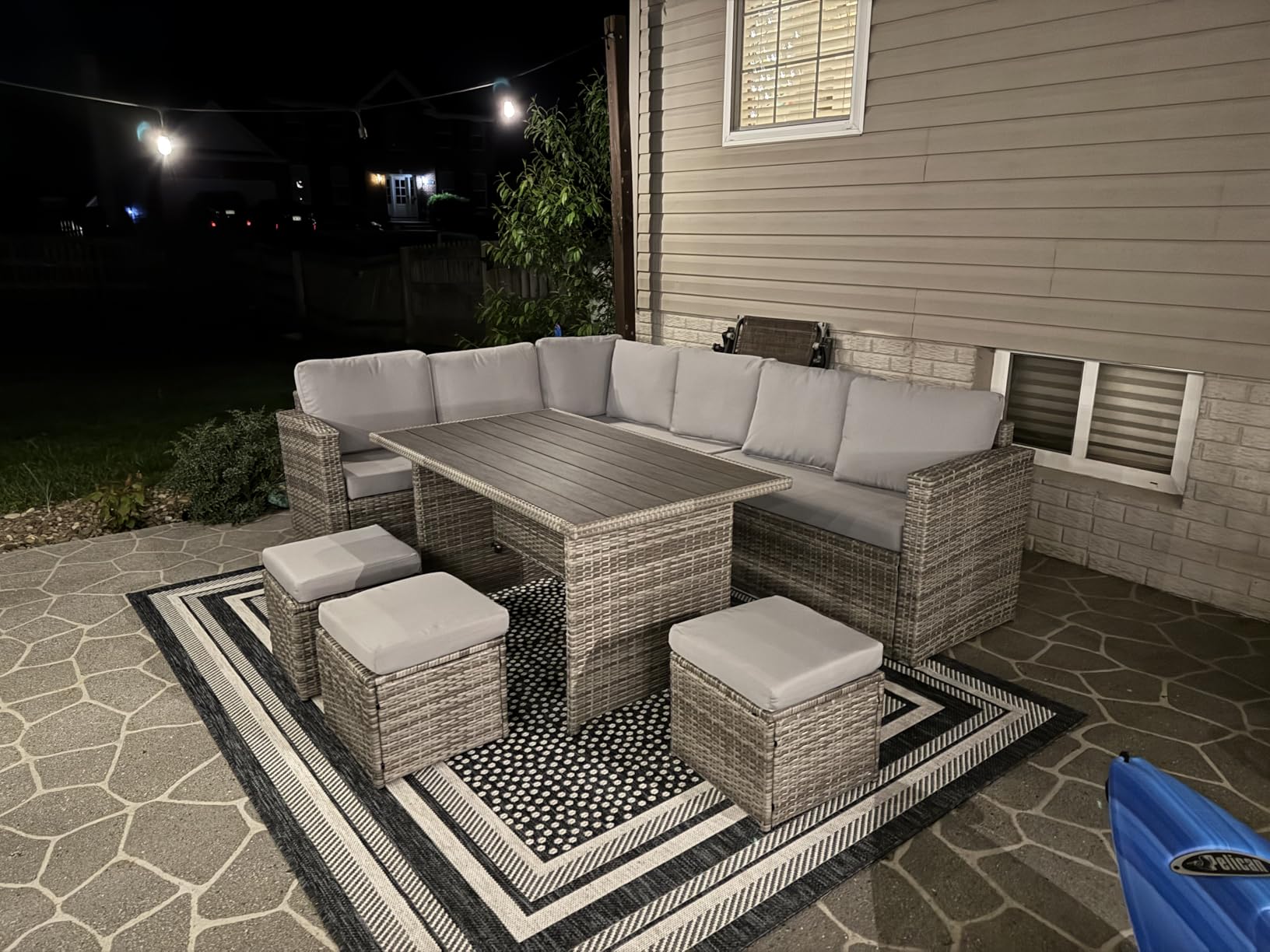 Wumiokio Patio Furniture Set, 7 Pieces Outdoor Patio Furniture with Dining Table&Chair, All Weather Wicker Conversation Set with Ottoman,Brown Rattan & Ivory Cushions (Include Sofa Dust Cover) customer photo 1