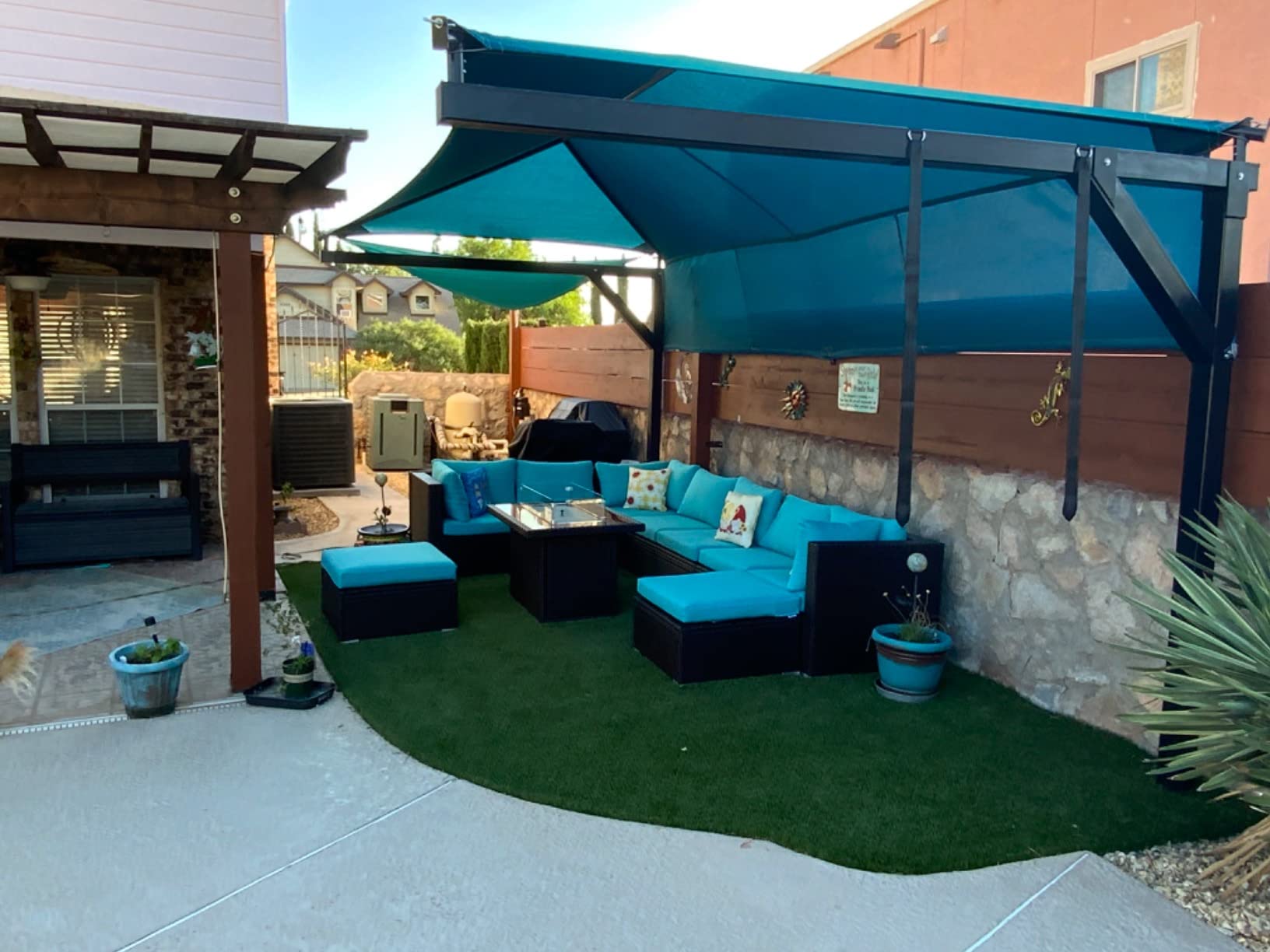 NICESOUL 8 People Outdoor Seating Furniture, 29.3'' High Back Comfortable Wicker Patio Sectional Sofas with Ottoman, Deep Seats Oversized Conversations for Exteriors, 2 Color Cushion Turquoise & Gray customer photo 1