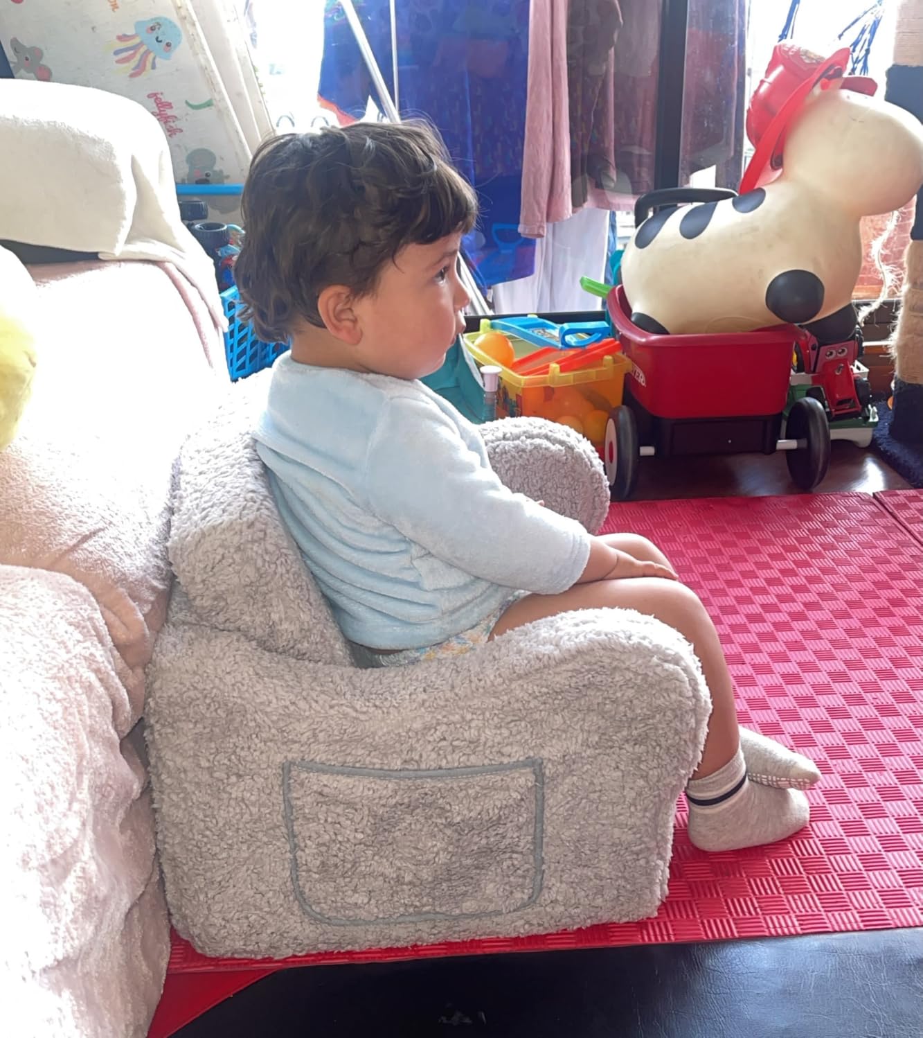 MOMCAYWEX Kids Sofa Chair, 2-in-1 Foldable Couch, Sherpa, Grey customer photo 2