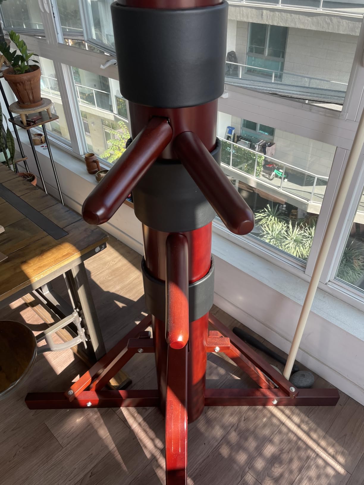 MR Wing Chun Dummy, Wooden Mook Yan Jong, IP Man Training Target with Tripod Base, Adjustable Height Mook Yan Jong Training with 3 Striking Pad, Martial Arts Traditional Kung Fu Training Dummy customer photo 1