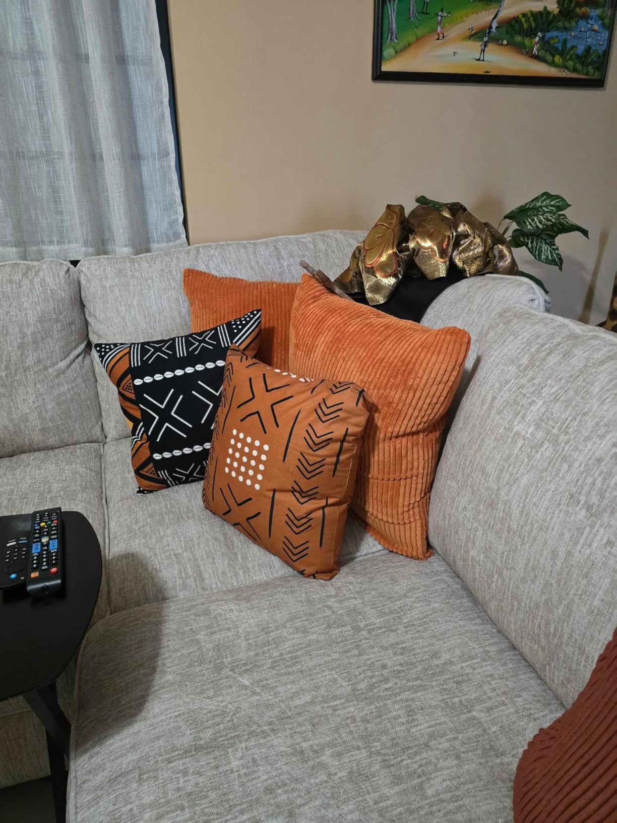 Topfinel Fall Burnt Orange Decorative Throw Pillows Covers 18x18 Inch Set of 4,Yellow Green Gradient Series Corduroy Striped Square Pillow Case,Western Modern Cushion Cover for Couch Sofa Bedroom customer photo 2
