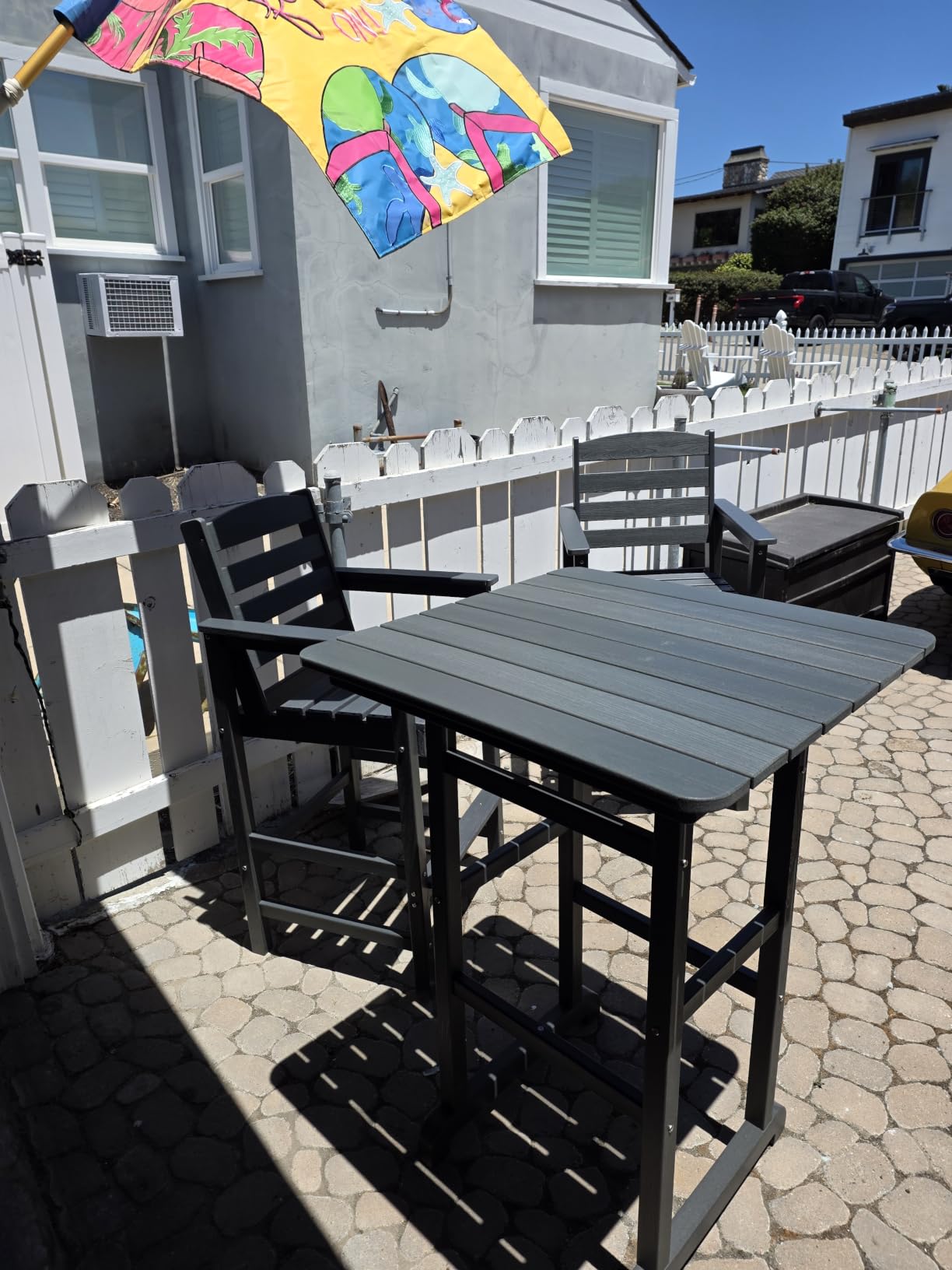 SERWALL 3 Pcs HDPE Bar Height Adirondack Chairs and Bar Table Set, Grey customer photo 1