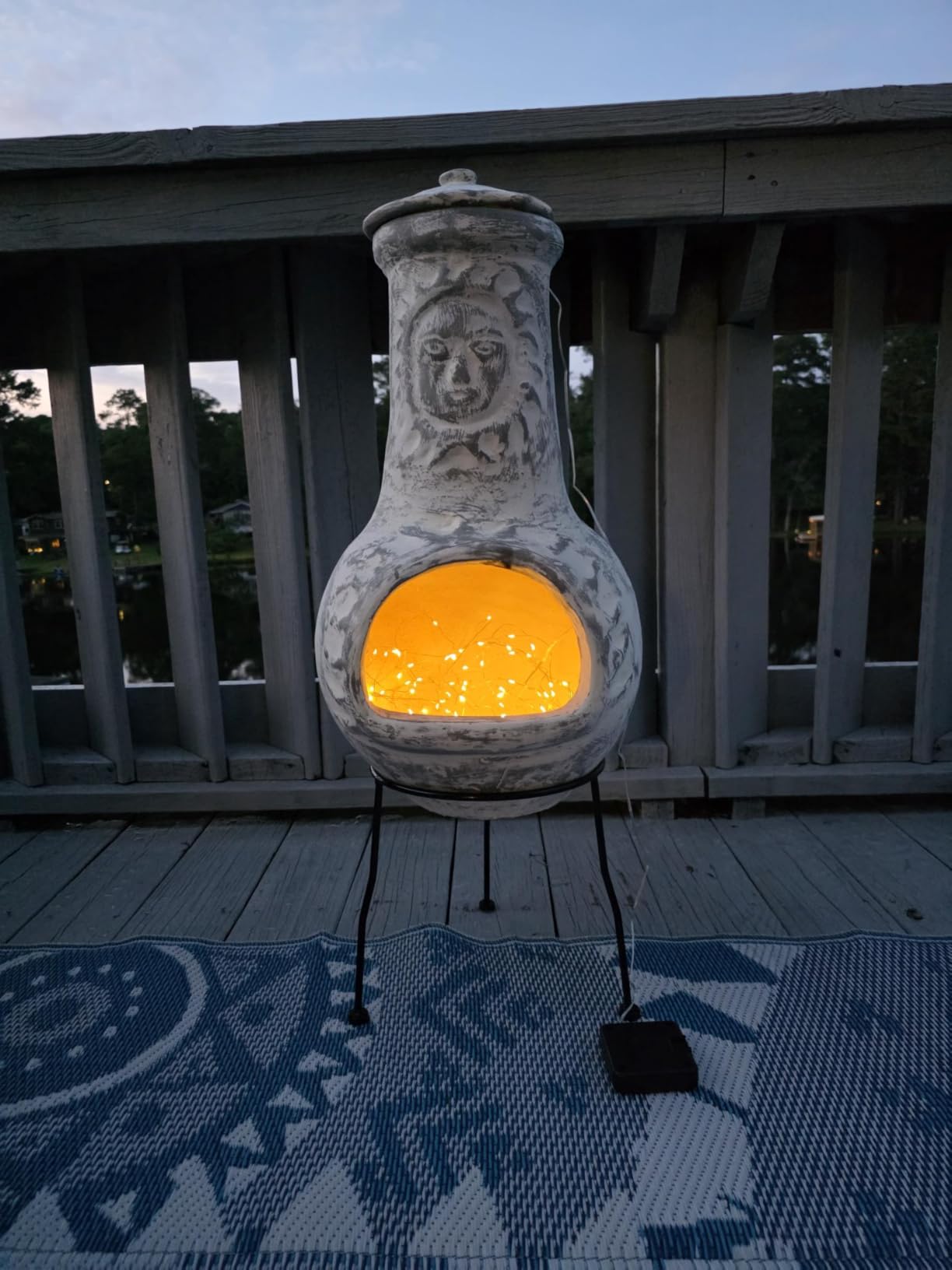 Terracotta Chimenea Outdoor Fireplace, Clay Chiminea with Lid & Metal Stand customer photo 1