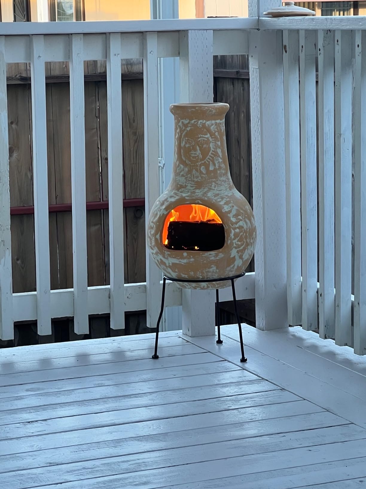 Terracotta Chimenea Outdoor Fireplace, Clay Chiminea with Lid & Metal Stand customer photo 2