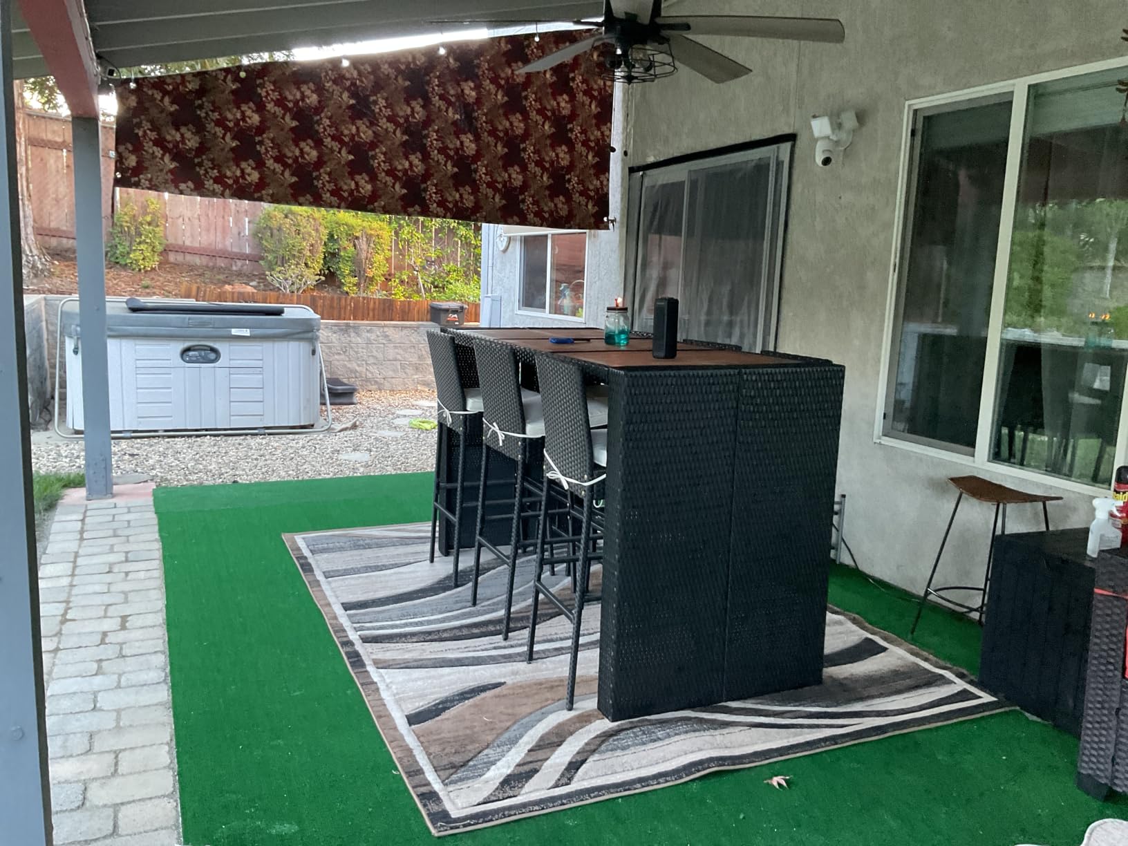 Yaheetech 7 Piece Patio Dining Set Outdoor Acacia Wood Bar Table and Chairs | with Removable Cushions, Wicker Furniture Set for Deck, Backyard, Garden, Black/Beige customer photo 1