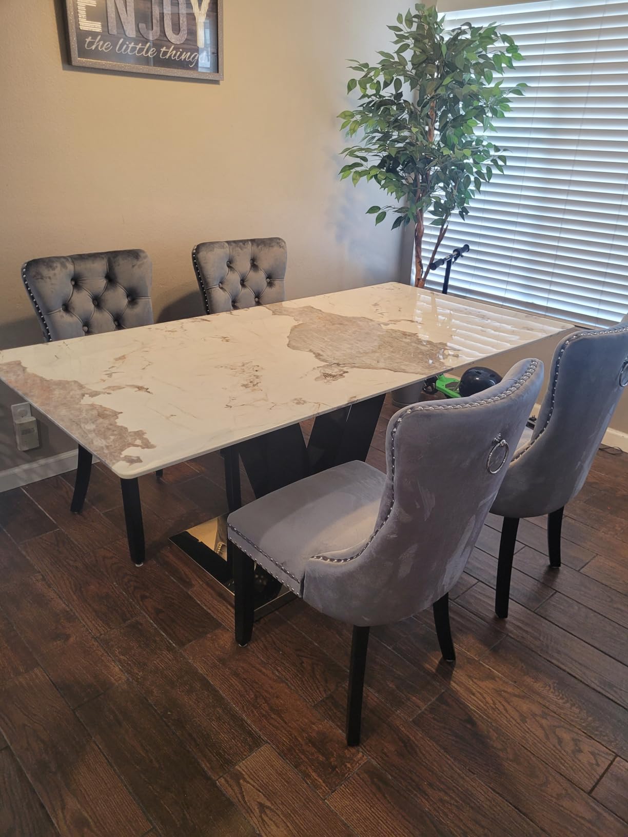 gopop Marble Dining Table,Modern Dining Room Table with Golden Stainless Steel Base,Marble Kitchen Table for 8 People,71'' Gold Dining Table Ideal for Living Room Home Office customer photo 1