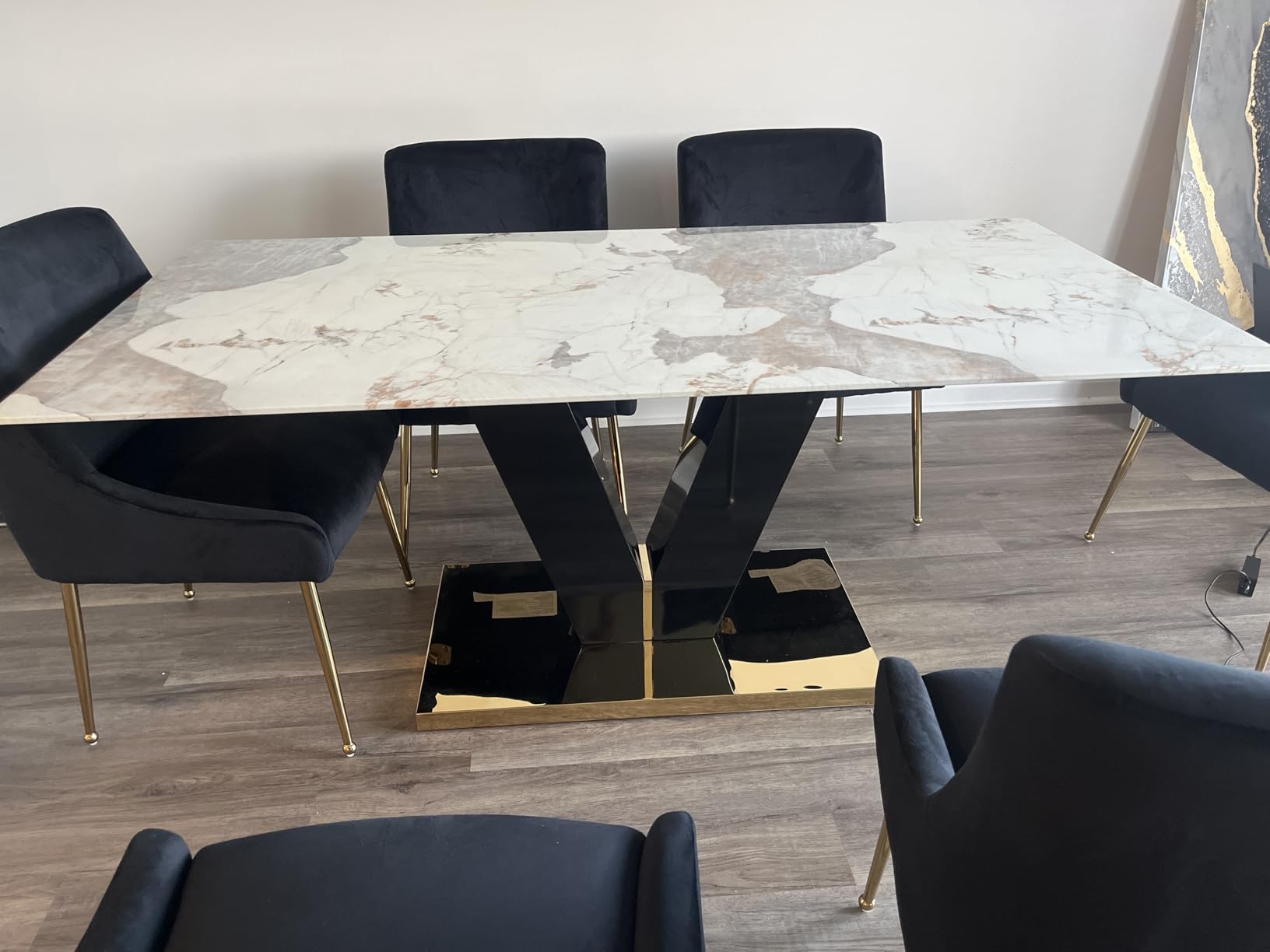 gopop Marble Dining Table,Modern Dining Room Table with Golden Stainless Steel Base,Marble Kitchen Table for 8 People,71'' Gold Dining Table Ideal for Living Room Home Office customer photo 2