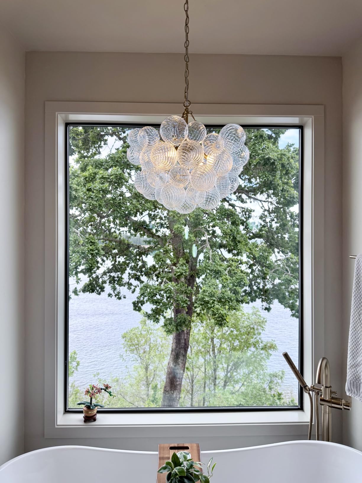 Nordic Bubble Ball Swirled Glass Chandelier, 20 Inches, Gild Gold & Clear customer photo 2