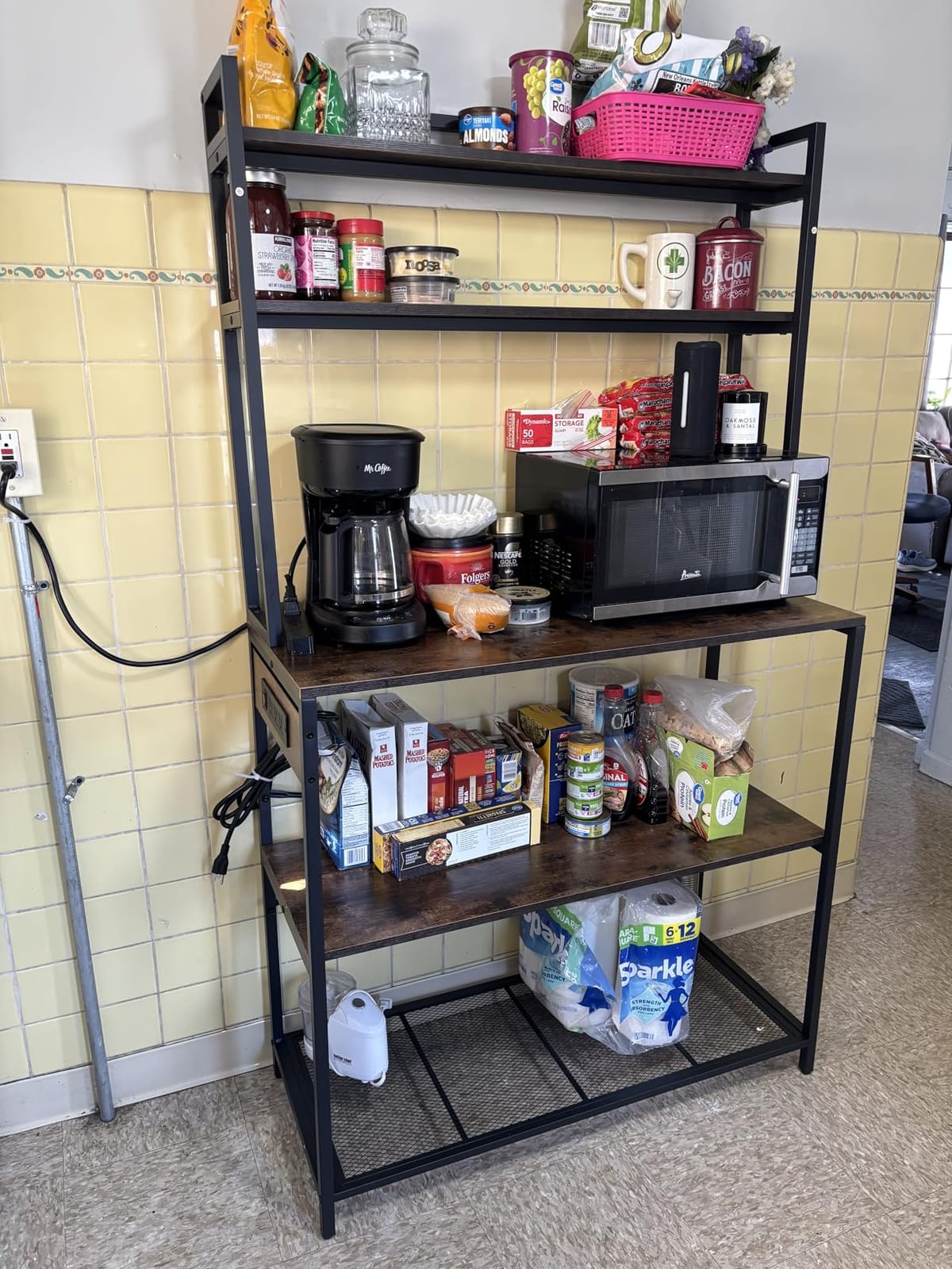 Denkee Large Bakers Rack with Power Outlets, 38 Inch Microwave Stand with Storage, 5-Tier Coffee Bar Stand, Industrial Kitchen Shelf Rack, Rustic Brown customer photo 1