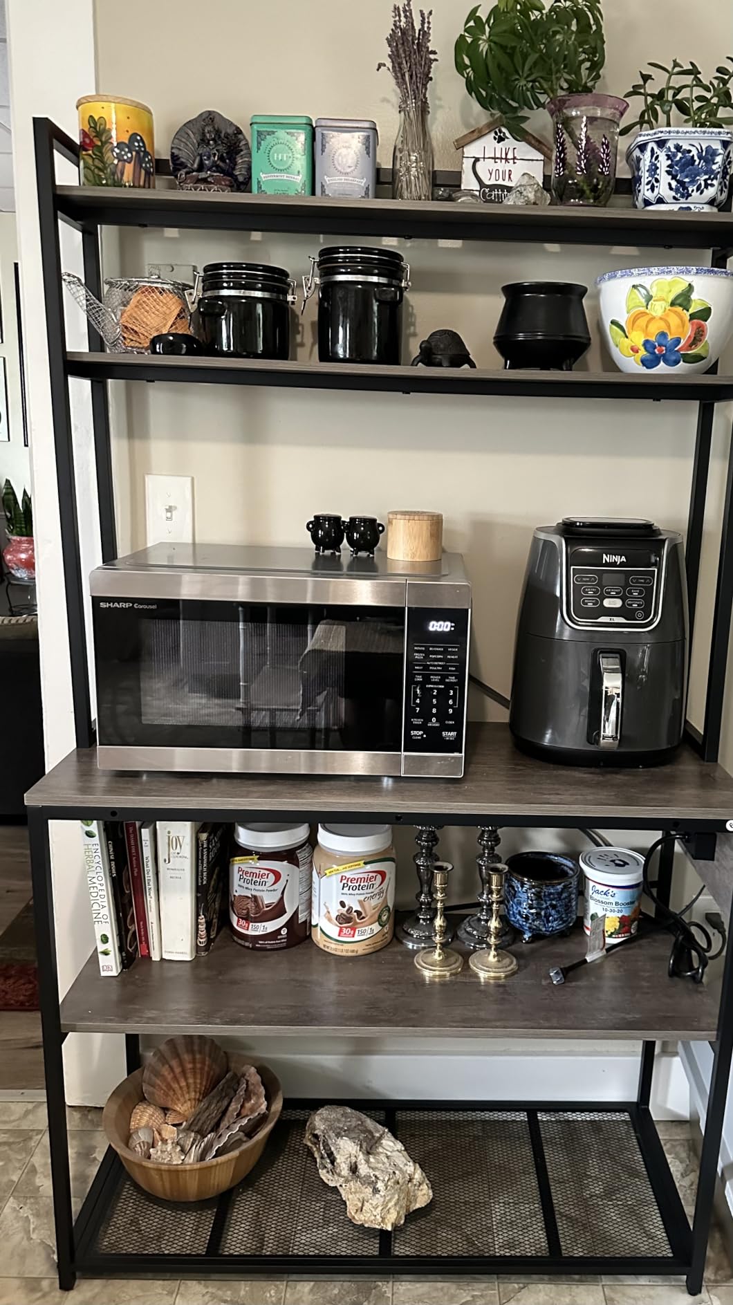 Denkee Large Bakers Rack with Power Outlets, 38 Inch Microwave Stand with Storage, 5-Tier Coffee Bar Stand, Industrial Kitchen Shelf Rack, Rustic Brown customer photo 2