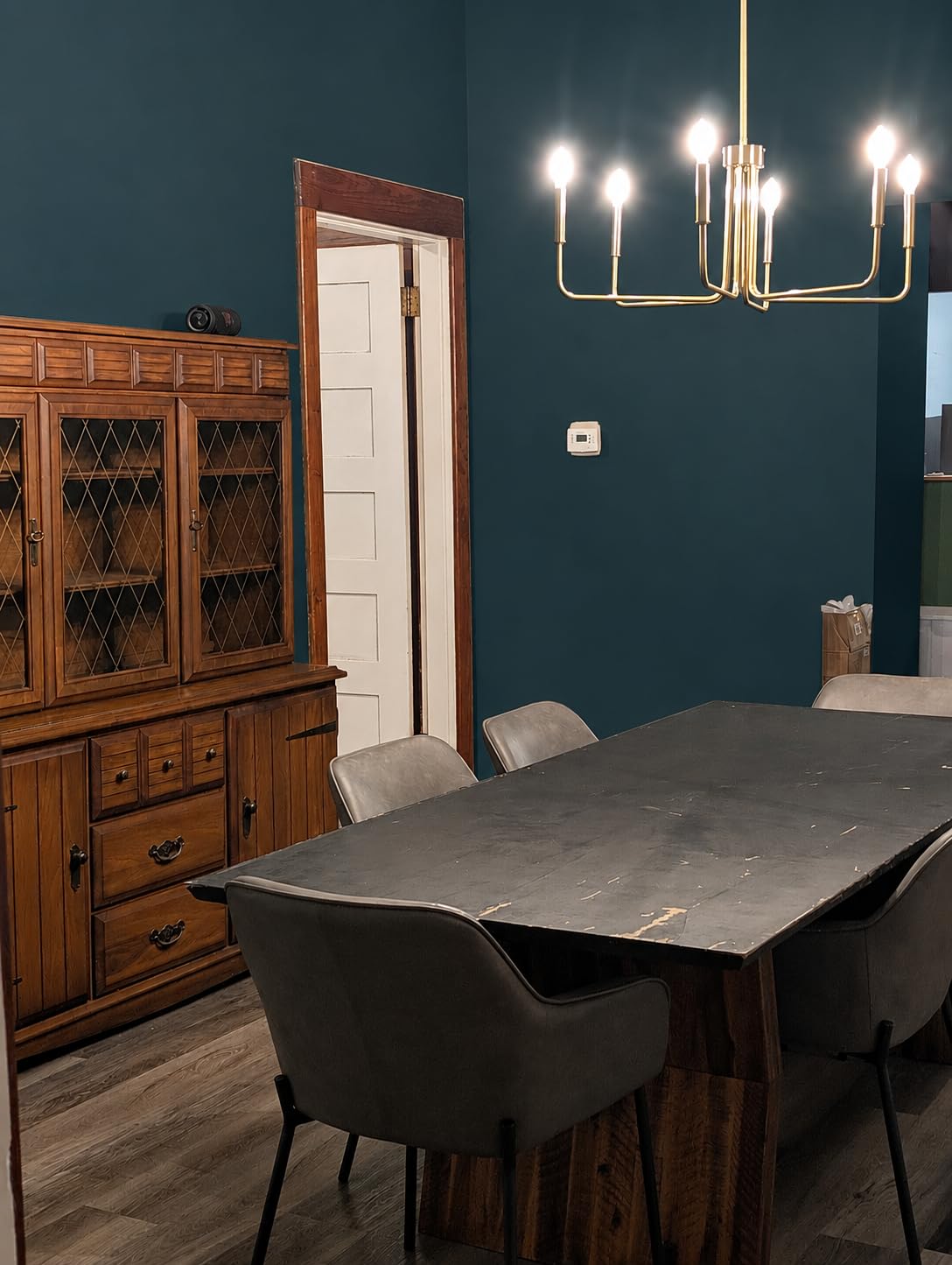 Black and Gold Chandelier, 6-Light Farmhouse Chandelier for Dining Room Lighting Fixtures Hanging, Dining Light Fixtures Industrial Modern Light Fixture for Bedroom, Foyer, Living Room and Entryway customer photo 1