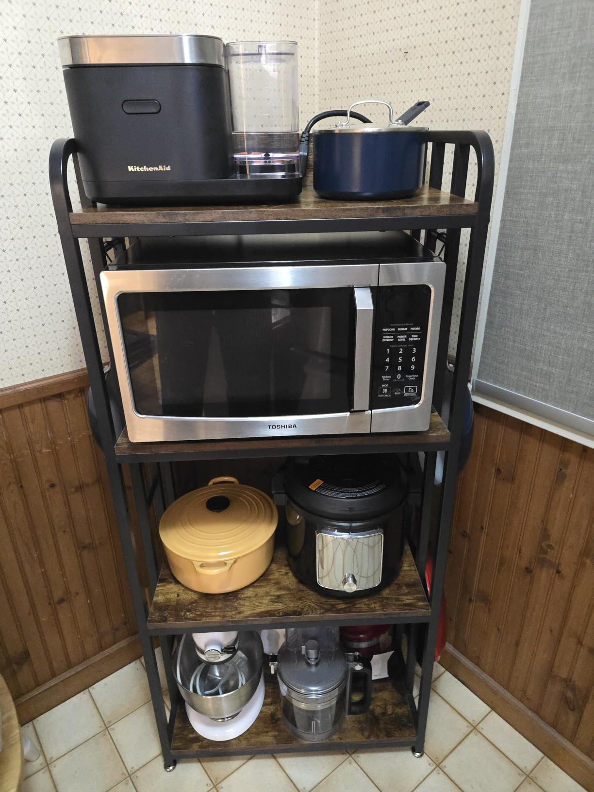 SIREDEEP Bakers Rack with Power Outlet ,4-Tier Kitchen Baker's Rack,Microwave Stand with Storage Suitable for Kitchen, Living Room, Dinning Room,Coffee Bar(Rustic Brown) customer photo 2