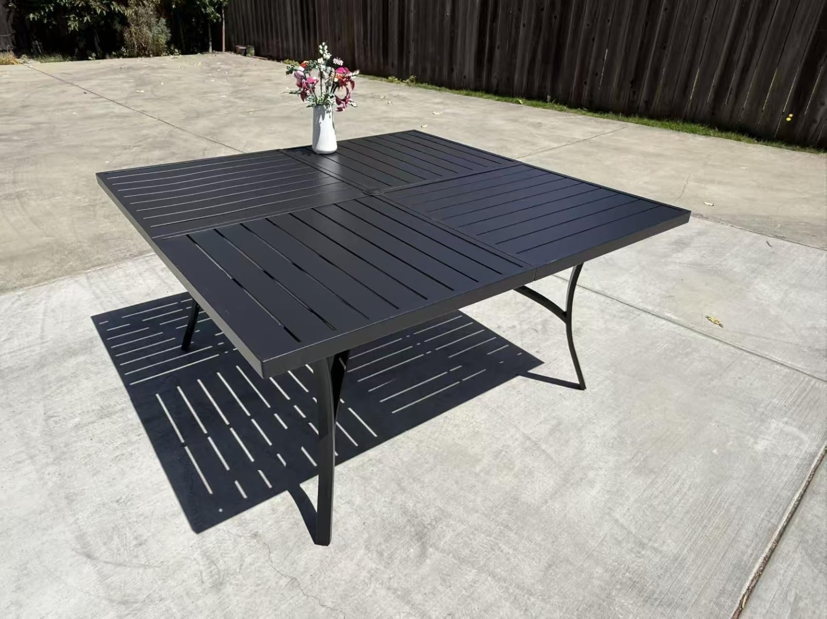 PHI VILLA Square Outdoor Table for 8, Black Metal Table w/Umbrella Hole customer photo 1