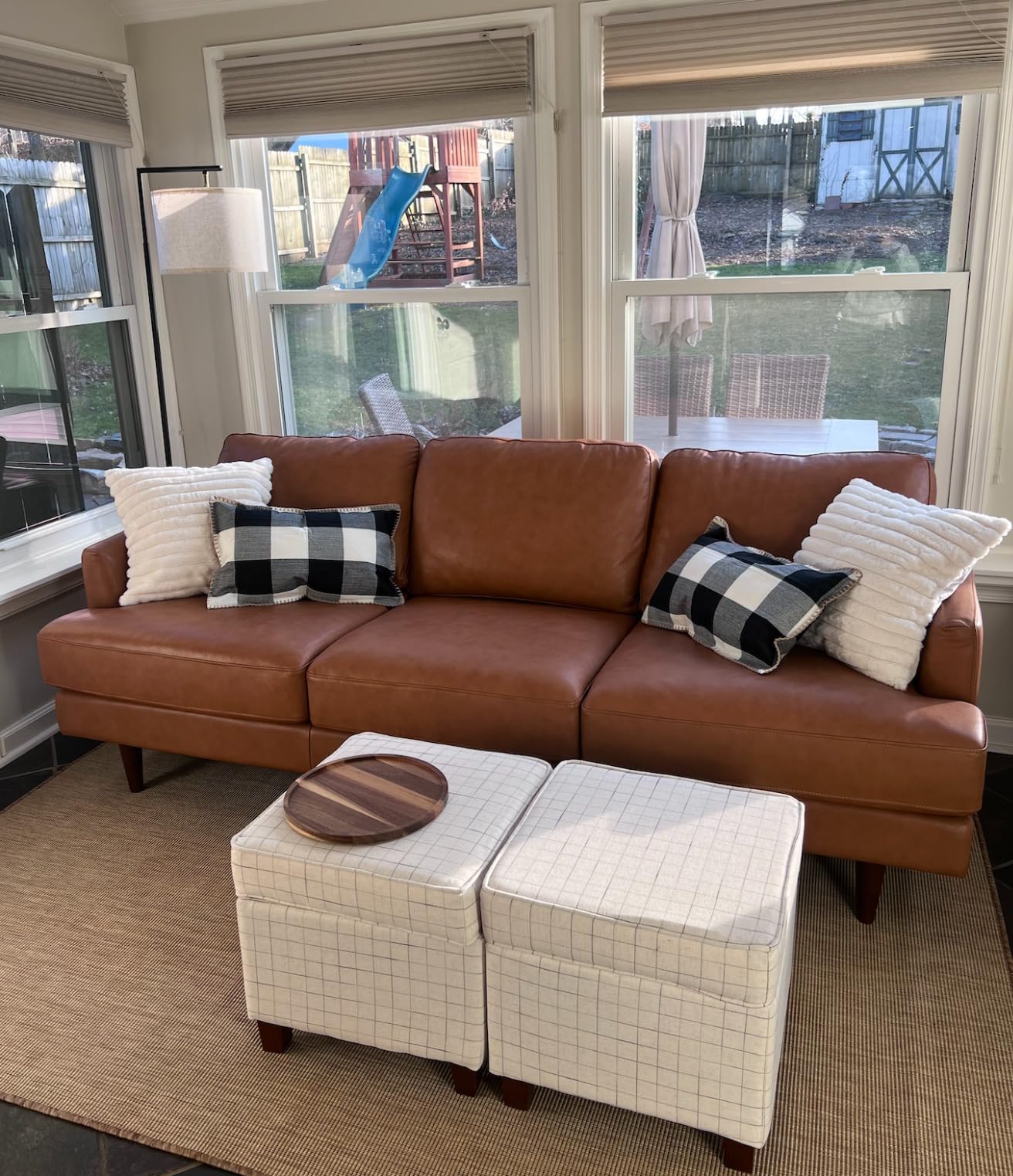 Valencia Grosseto 87” Cognac Tan Brown 3 Seater Full Leather Sofa | Mid Century Italian Nappa Leather Couch for Living Room Furniture | Double Stitched Seams, Removable Cushions customer photo 2