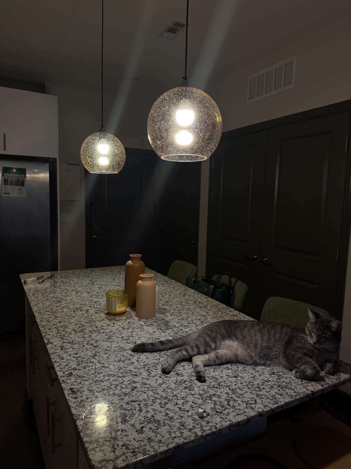 Gray Green Seeded Glass Pendant Lights Kitchen Island 3 Pack, 7.87in customer photo 1