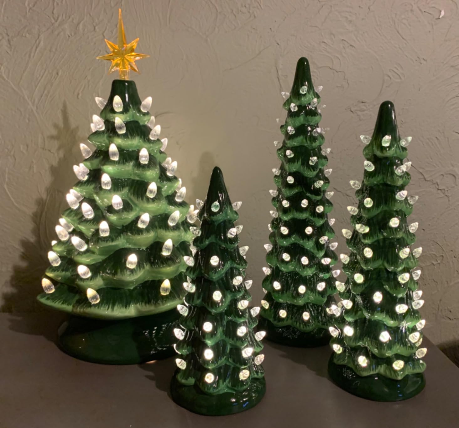 Best Choice Products Set of 3 Ceramic Christmas Trees, Pre-Lit Hand-Painted Tabletop Holiday Decoration w/Multicolor Bulbs, LED Lights – Green customer photo 1