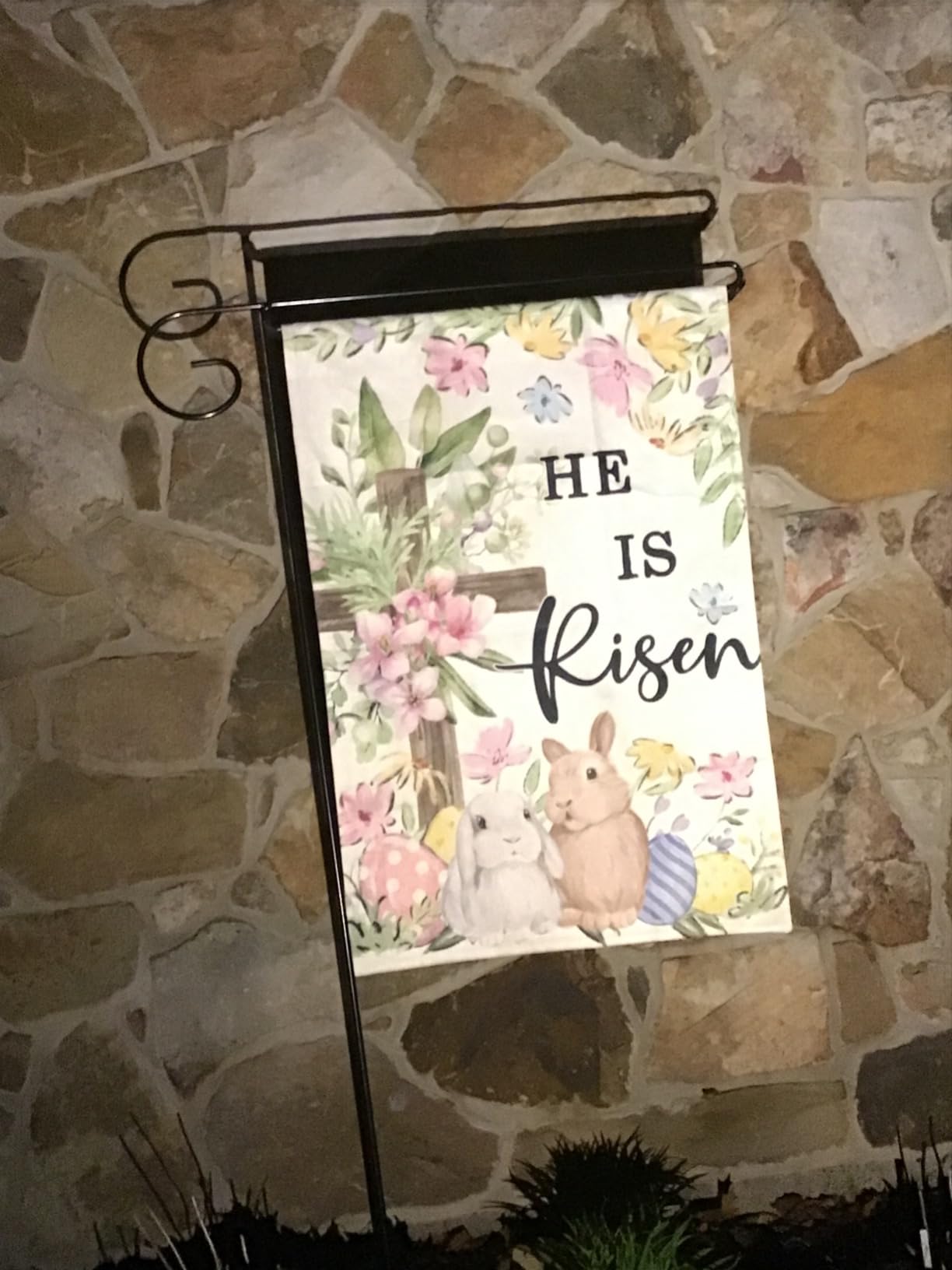AVOIN colorlife Bunnies Cross He Is Risen Easter Garden Flag 12x18 Inch | Double Sided Outside, Weather & Fade Resistant, Yard Outdoor Decoration customer photo 2