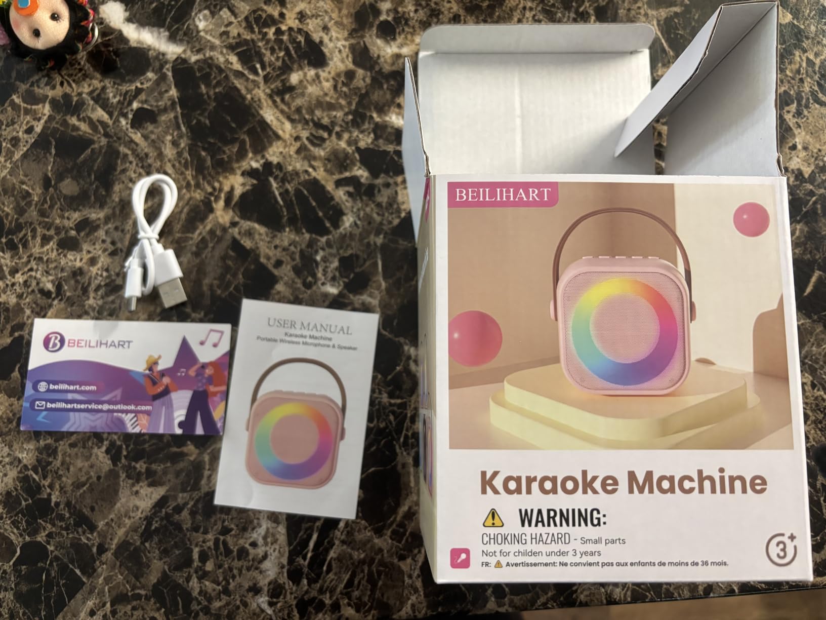 Mini Karaoke Machine,Portable Bluetooth Speaker with 2 Wireless Microphones customer photo 1