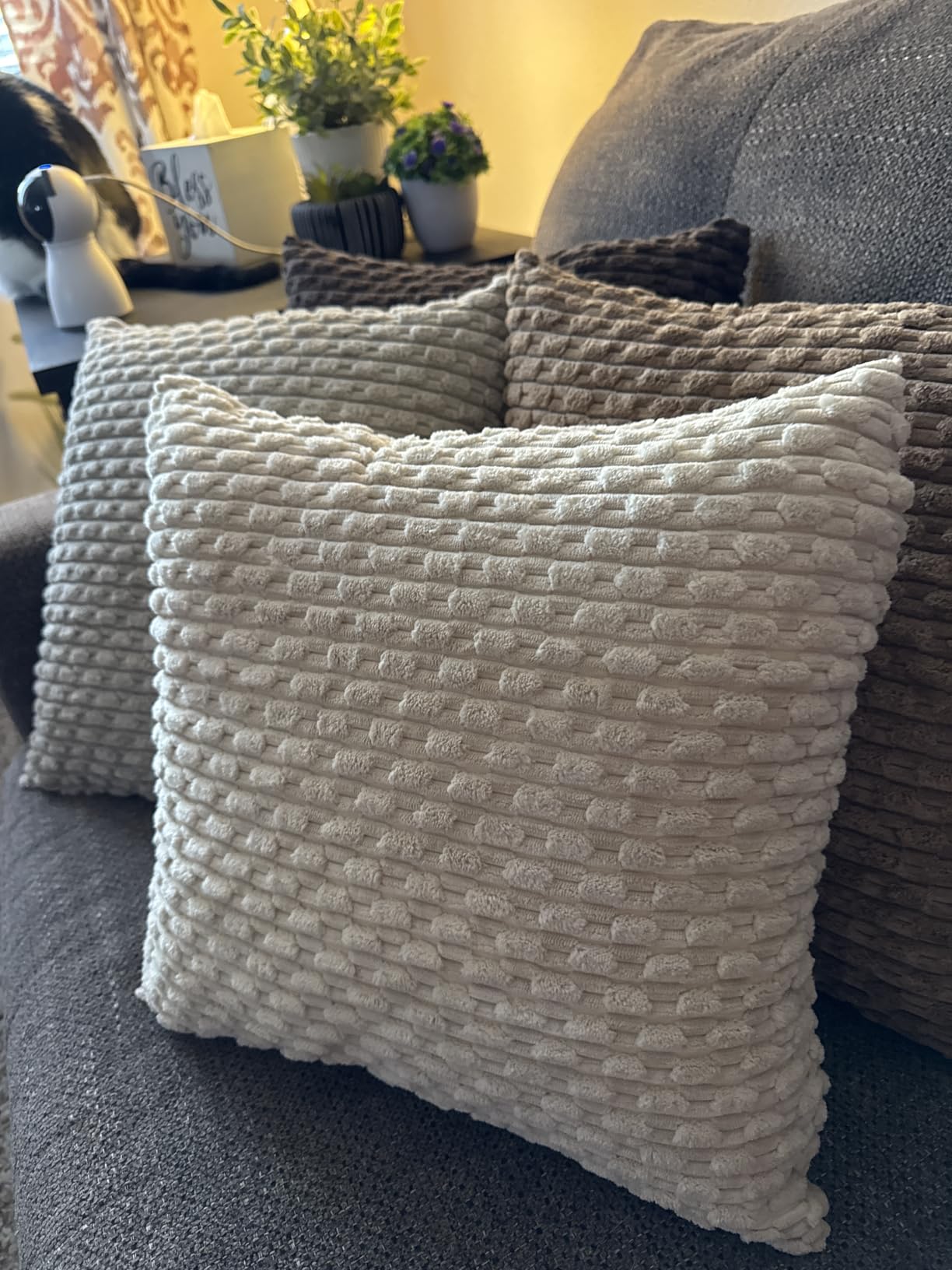 Set of 4 Neutral Decorative Throw Pillow Covers 18x18 Inch Corduroy Pillow Covers for Bed Couch Sofa Living Room Soft Square Cushion Cases customer photo 1