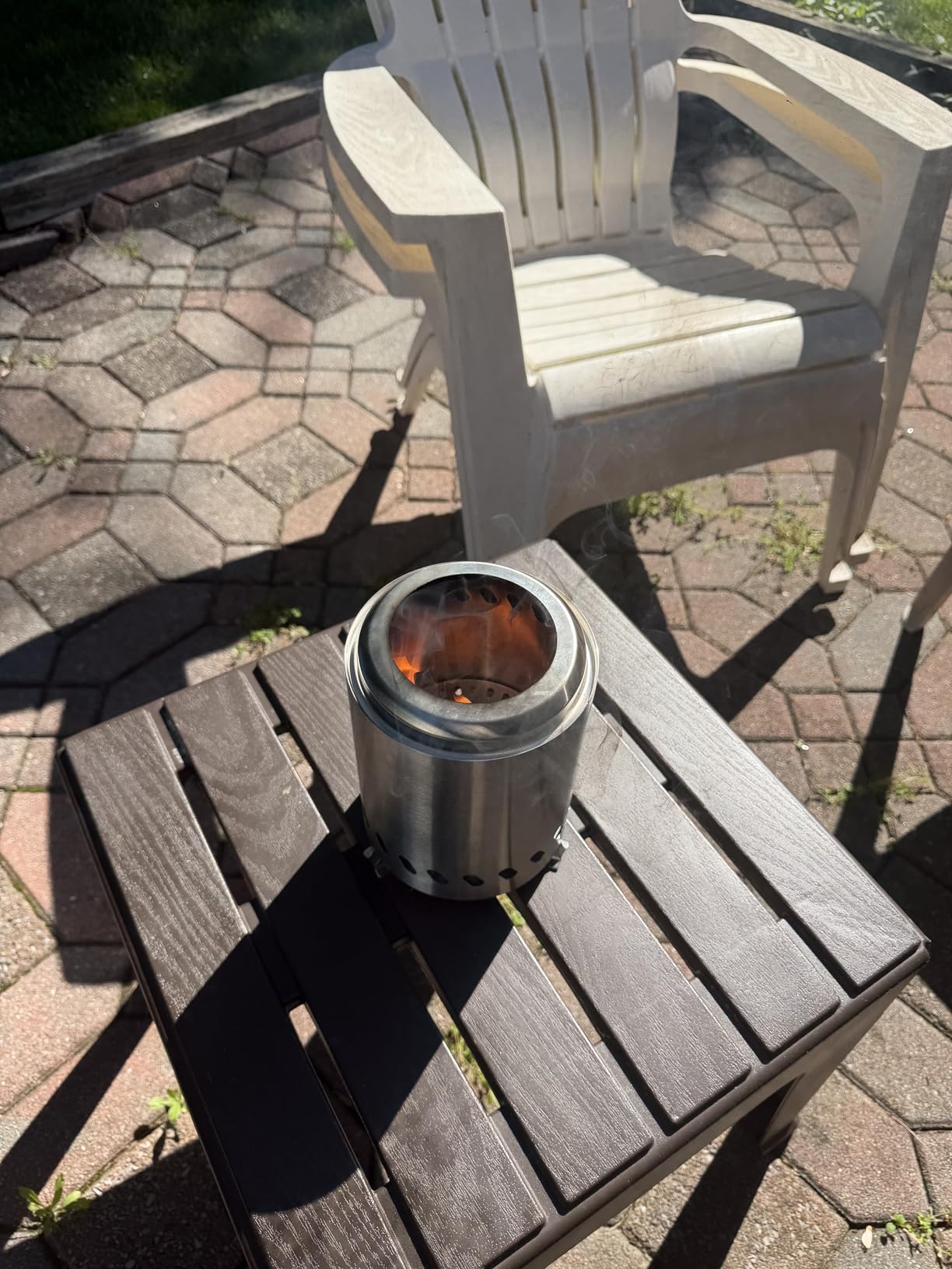 HGD Small Tabletop Fire Pit, Smokeless Table Top Firepit Outdoor, Portable Mini Stove with Carry Bag for Camping Backyard Patio Garden Picnic, Fueled by Pellets or Wood, Stainless Steel, Black customer photo 1