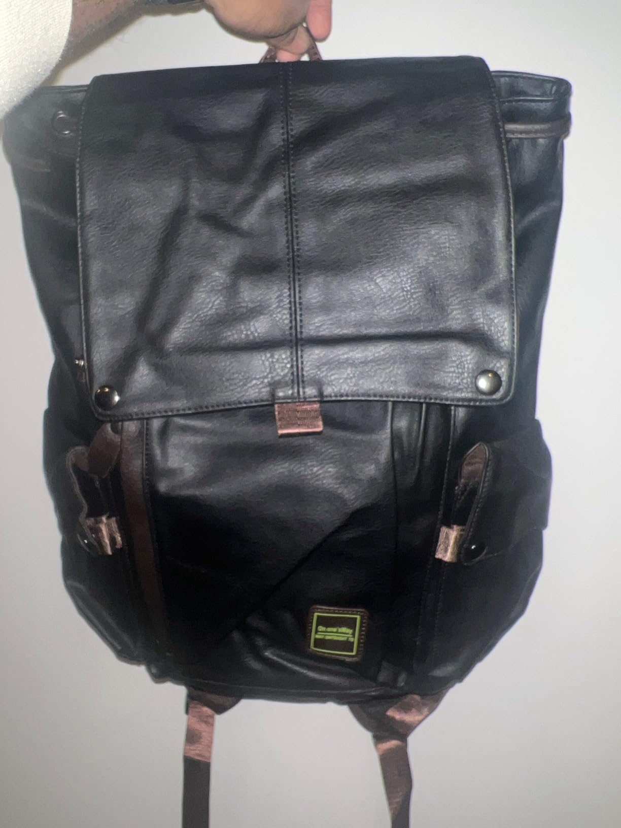 MOYYI Leather Backpack fits 15.6 Inch Laptop Vintage Backpack Waterproof Flap Bookbag for Men Leather Travel Backpack for Men Casual Knapsack Black customer photo 1