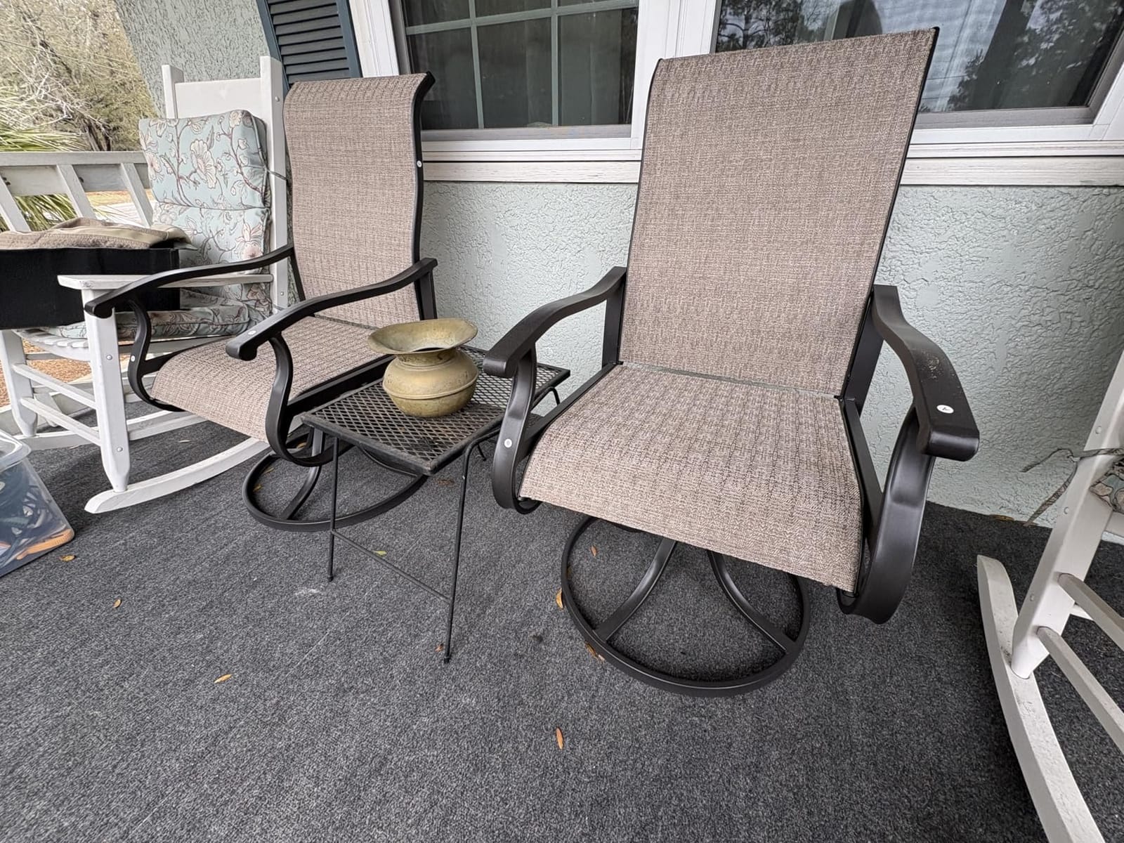 Amopatio Patio Swivel Chairs Set of 2, Outdoor Swivel Rocker Dining Chairs with All Weather Textilene High Back & Metal Frame, for Backyard Deck Lawn Garden, Brown customer photo 1