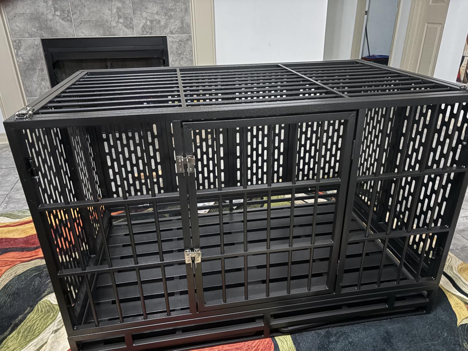 Snuowu 48 Inch Heavy Duty Dog Crate with Wheels, Metal Big Dog Cage for Large and Medium Dogs, Extra Large XL XXL Indestructible Dog Crate with Removable Tray. customer photo 2