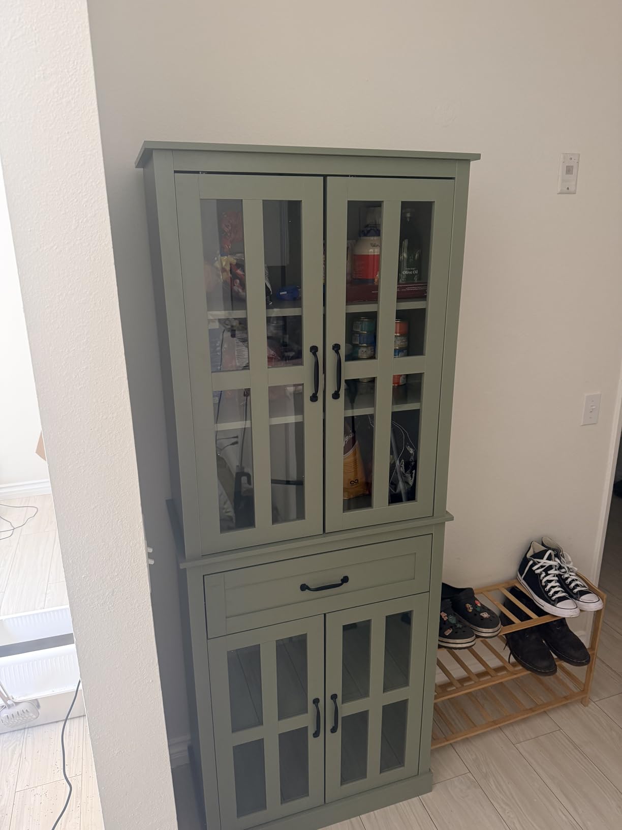 FOTOSOK 71'' Tall Kitchen Cabinet with Glass Doors and Drawer customer photo 1