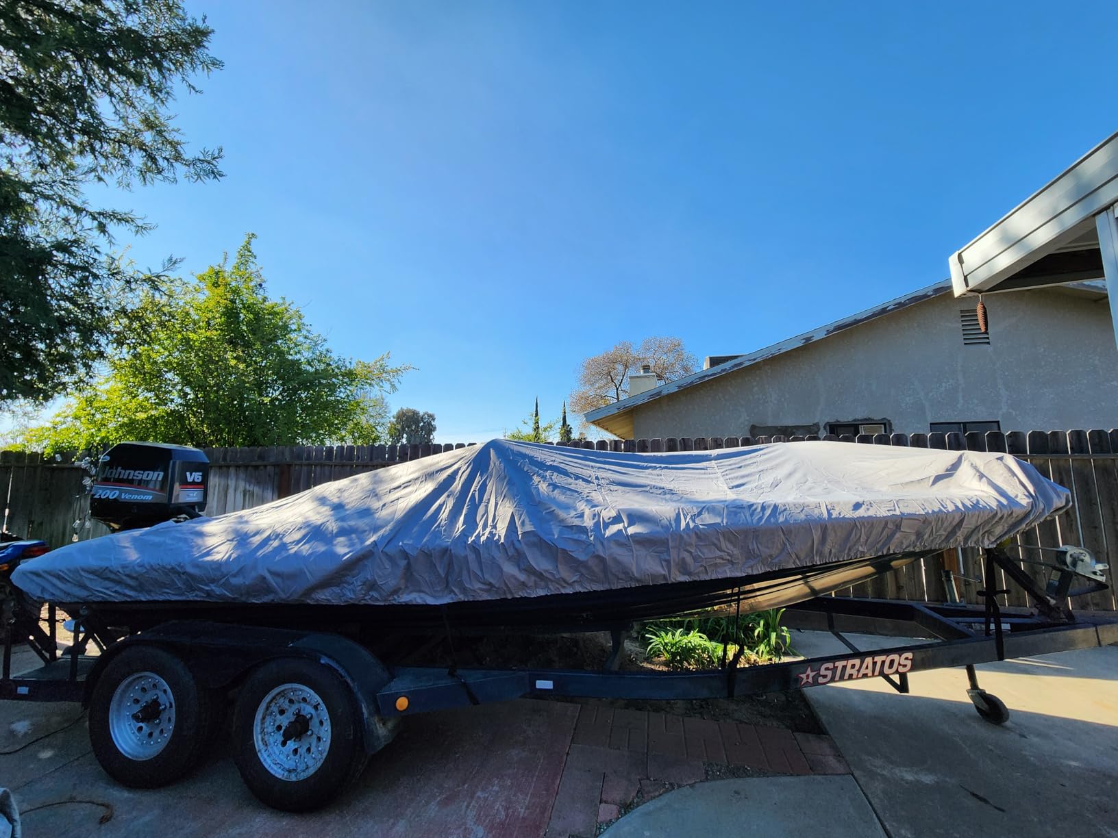 16-18.5FT Bass Boat Cover with Motor Cover, 1200D PU Waterproof Trailerable customer photo 1