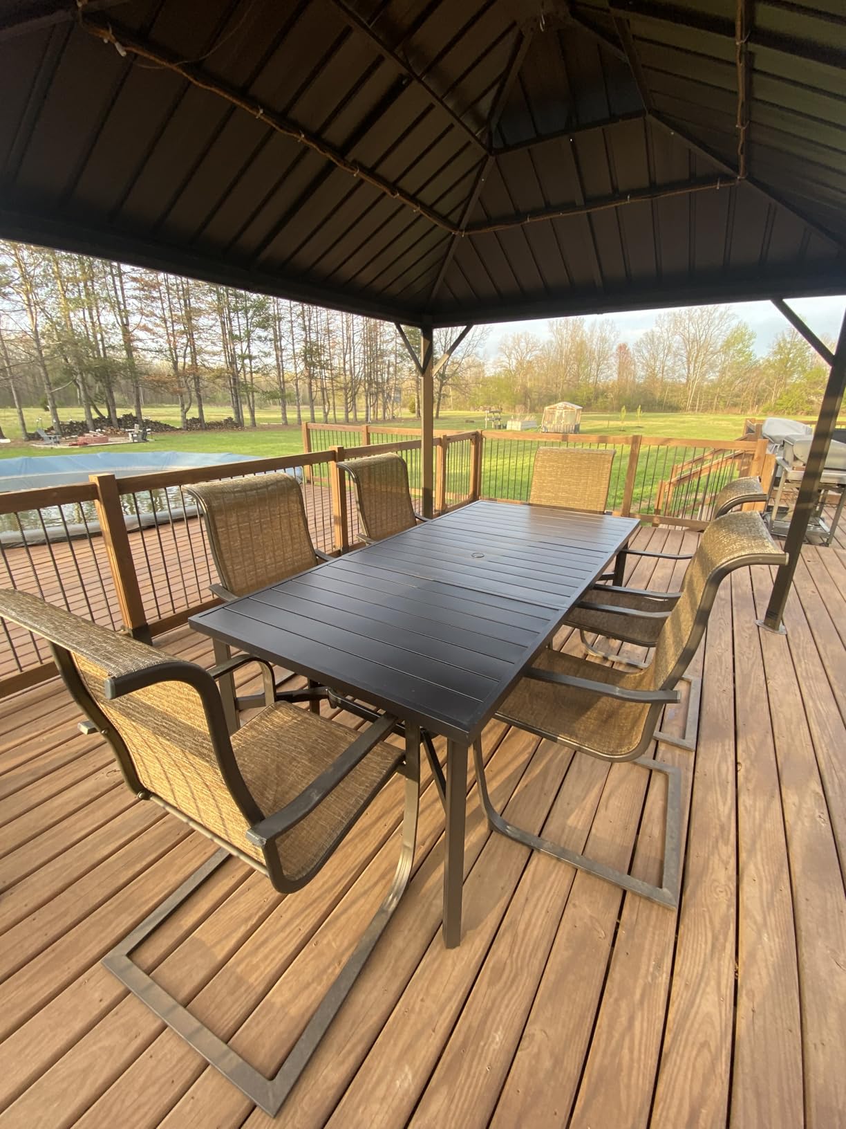 MIXPATIO Outdoor Dining Table for 8, Black Metal Table w/Umbrella Hole customer photo 1