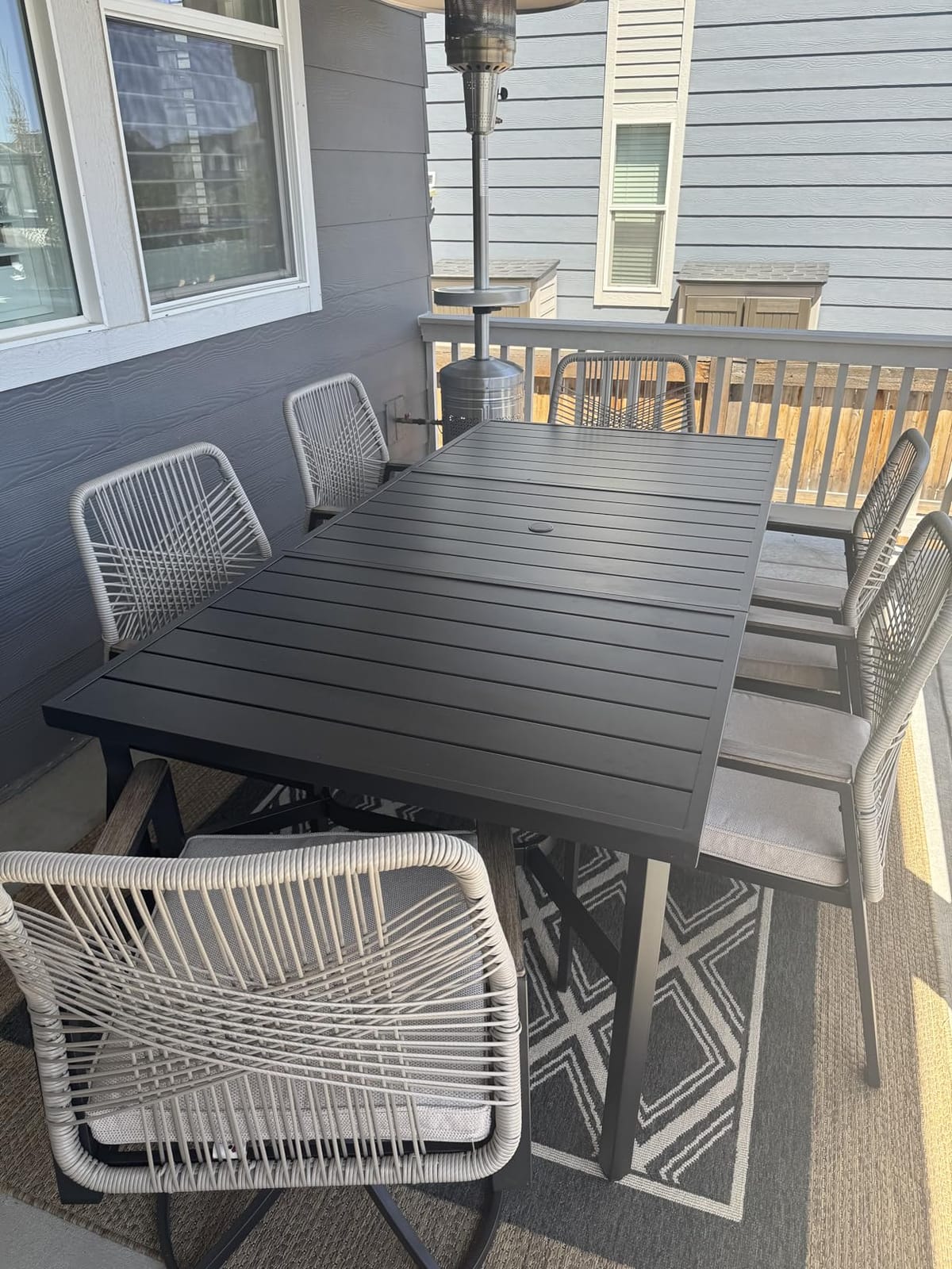 MIXPATIO Outdoor Dining Table for 8, Black Metal Table w/Umbrella Hole customer photo 2