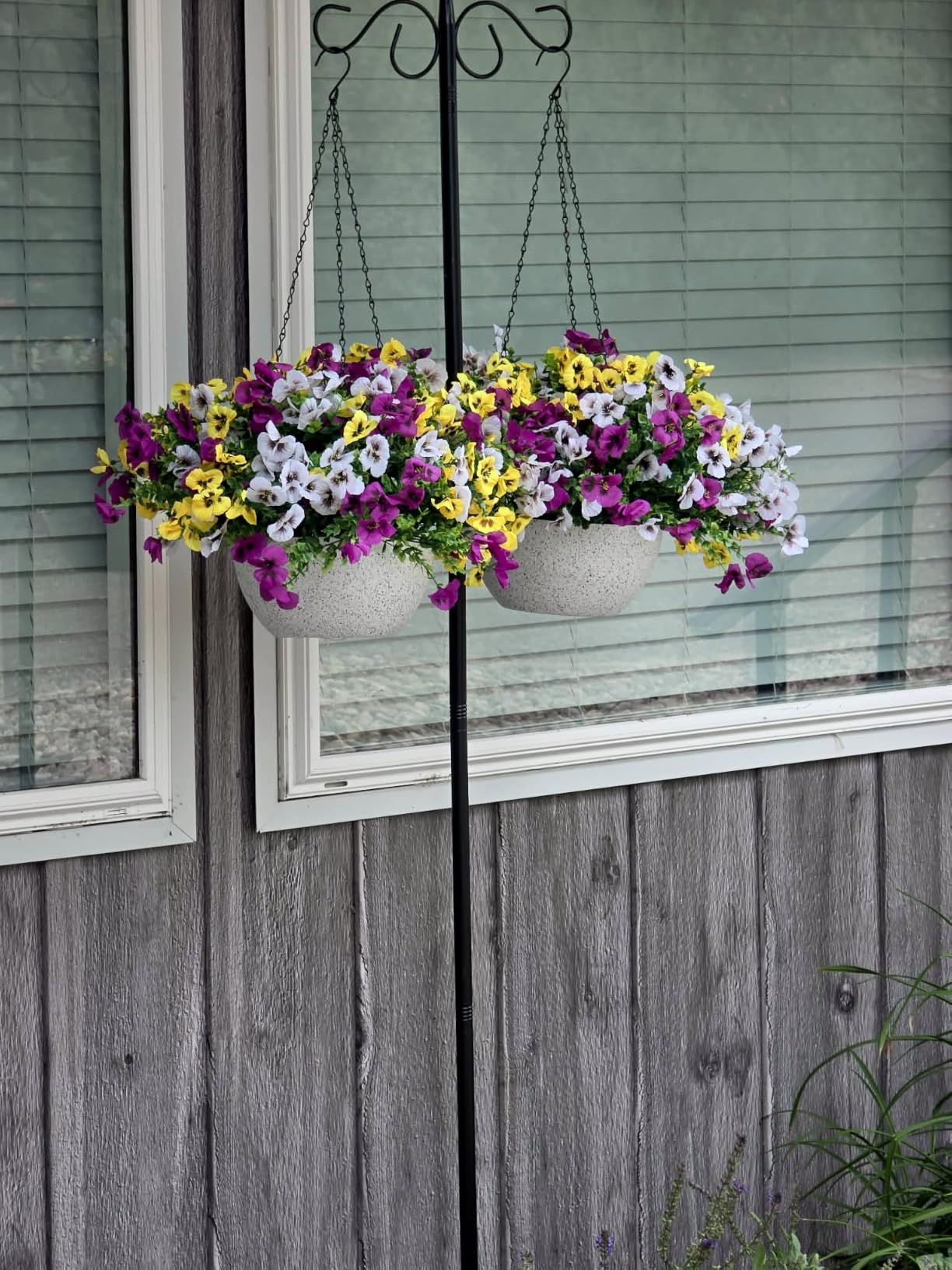 Meowell 10 inch Hanging Planters for Indoor Outdoor Plants, 2 Pack Hanging Flower Pots with Drainage Holes and Chain for Garden Porch, Round Plastic Hanging Baskets for House Plants, Black customer photo 1
