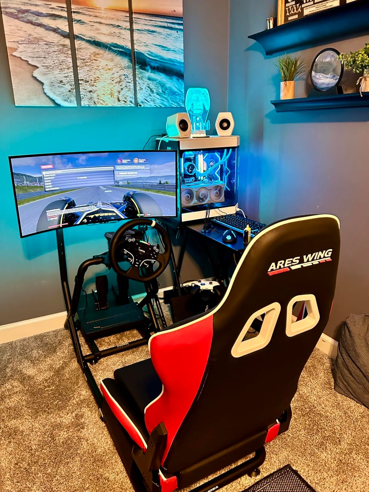 ARES WING Racing Simulator Cockpit, Sim Racing Wheel Stand with Seat, Red customer photo 1