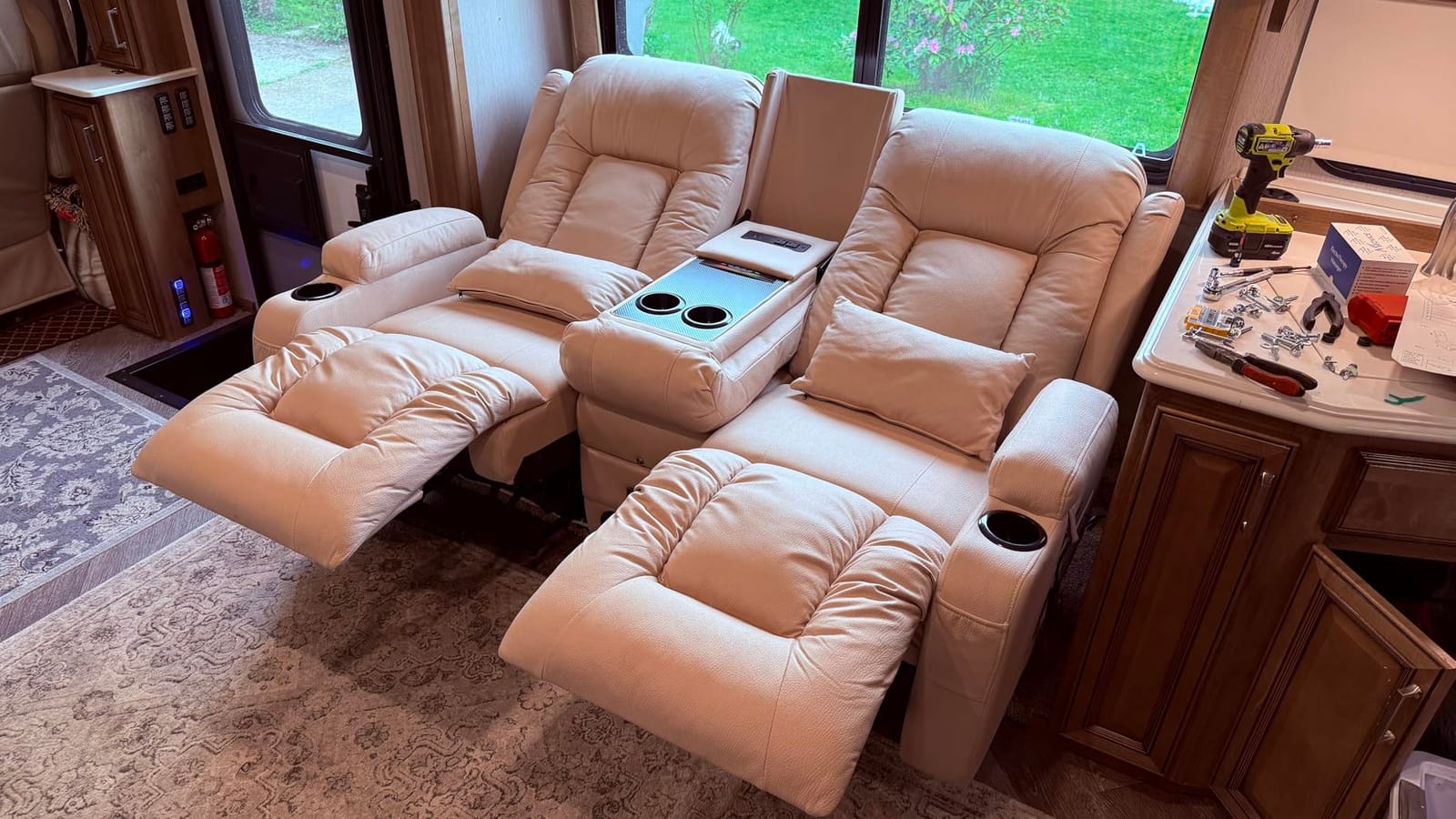 URRED Power Loveseat Recliner Sofa with Massage and Heat,Black | Wall Hugger Reclining Loveseat with Console, RV Couch Home Theater Seating with LED Lights for Living Room, Faux Leather customer photo 2