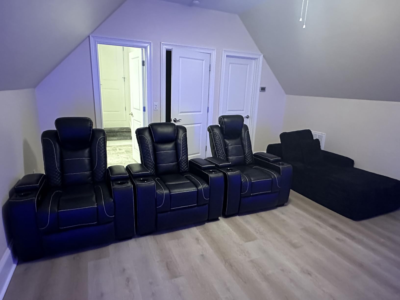ANJ Power Home Theater Seating Set of 2, PU Leather Electric Recliner Chair with Adjustable Headrest, Movie Reclining Chairs with LED Lights,USB Port, Cup Holders, Hidden Arm Storage (Black) customer photo 1