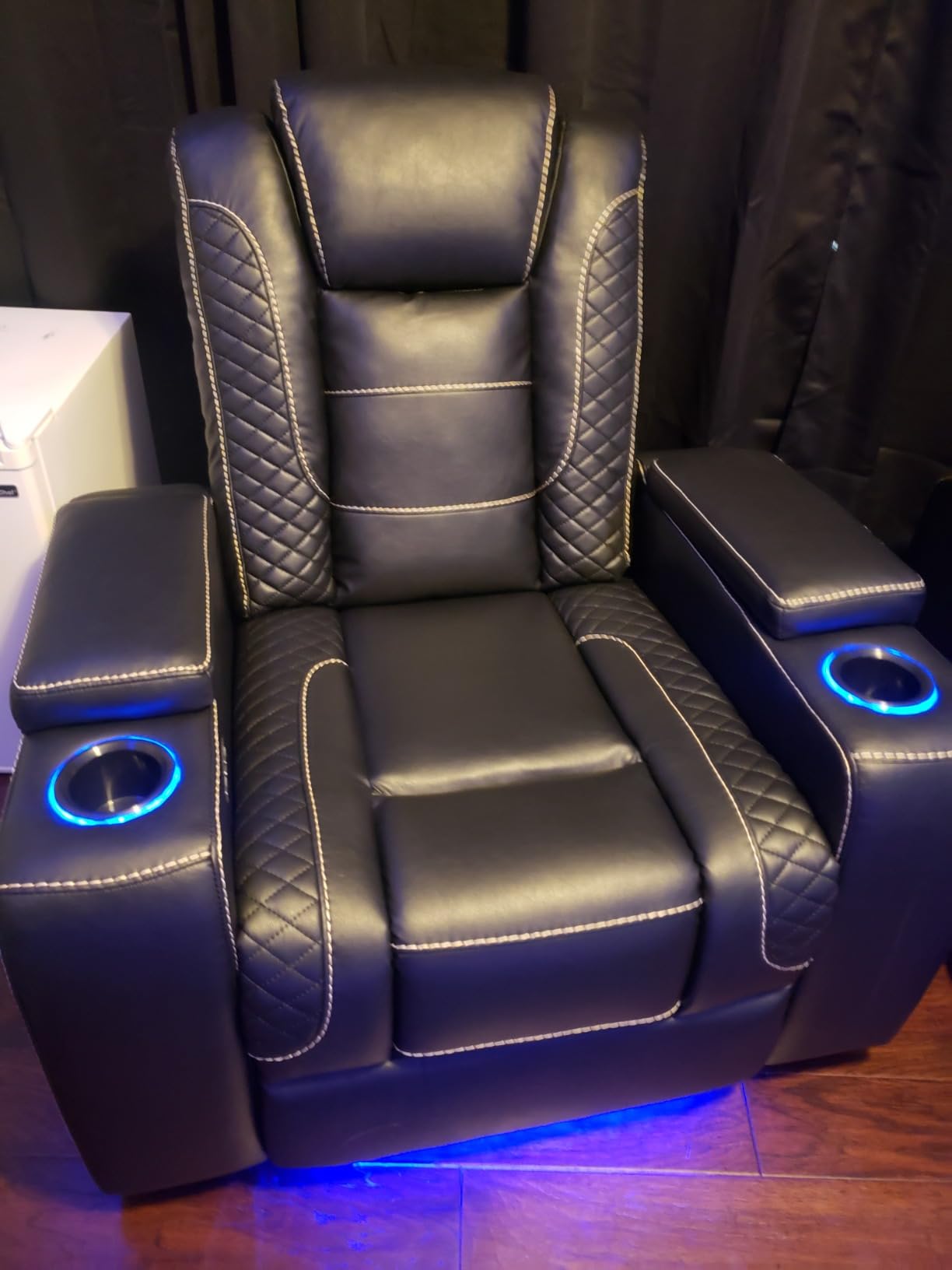 ANJ Power Home Theater Seating Set of 2, PU Leather Electric Recliner Chair with Adjustable Headrest, Movie Reclining Chairs with LED Lights,USB Port, Cup Holders, Hidden Arm Storage (Black) customer photo 2
