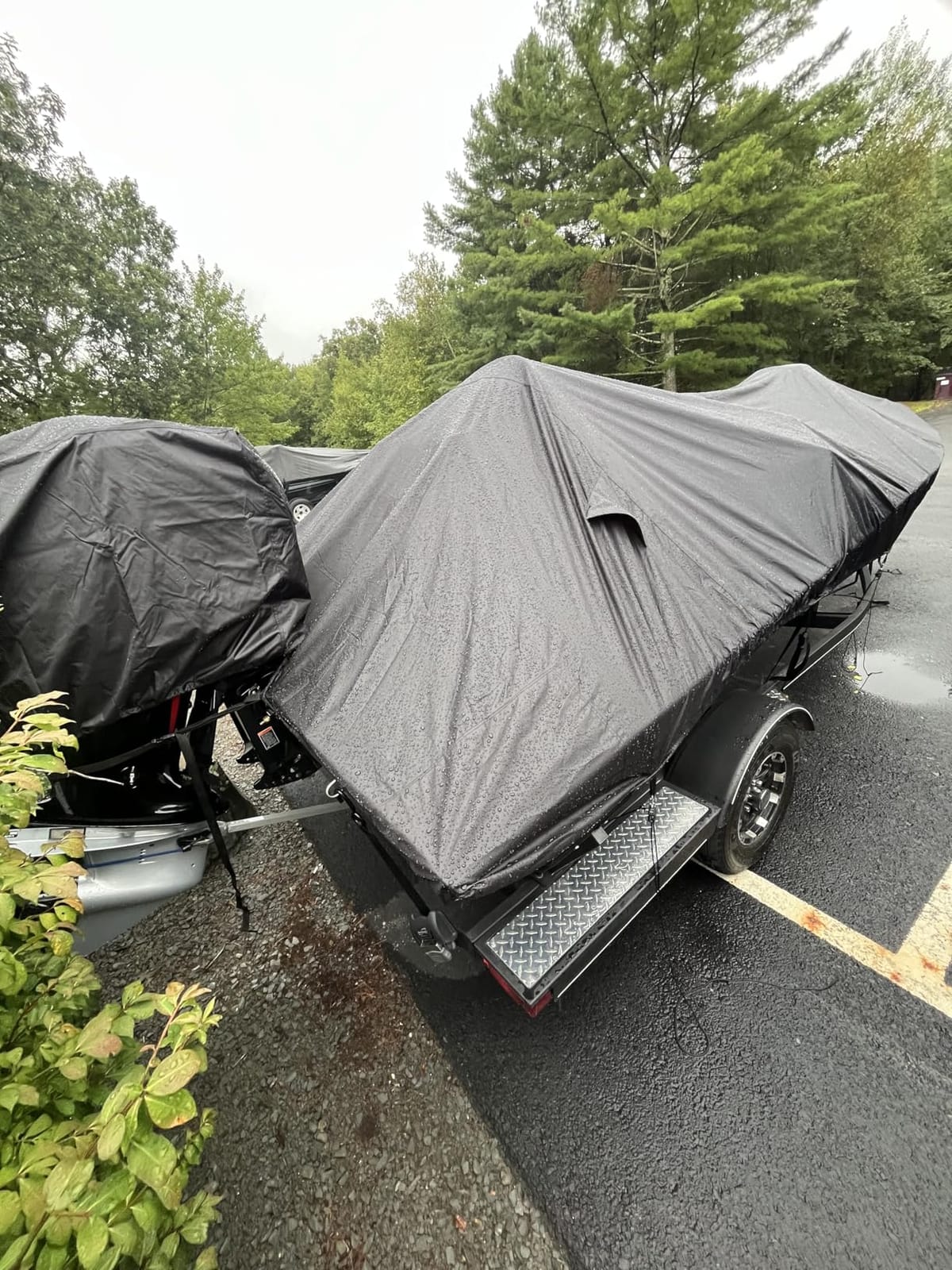 Trailerable Boat Cover 17-19ft with Outboard Motor Cover, 900D Fade Resistant Marine Canvas Waterproof Boat Covers for 17 feet 18ft 19' Foot V-Hull Bass Boat Tri-Hull Runabout Boat, Black customer photo 1