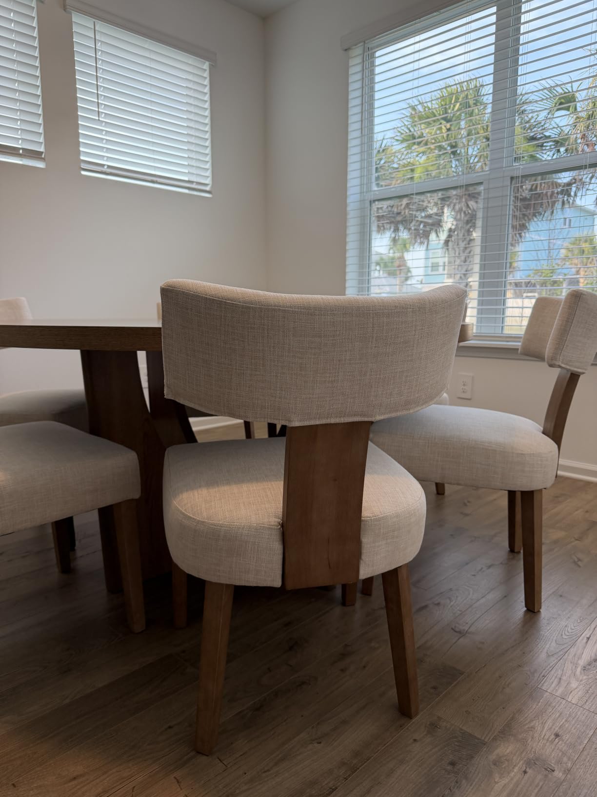 HNY Mid Century Modern Dining Chairs Set of 4, Upholstered Linen Kitchen & Dining Room Chairs with Ergonomic Curved Backrest, Solid Wood Legs, Farmhouse Accent Chair for Home, Apartment, Beige customer photo 2