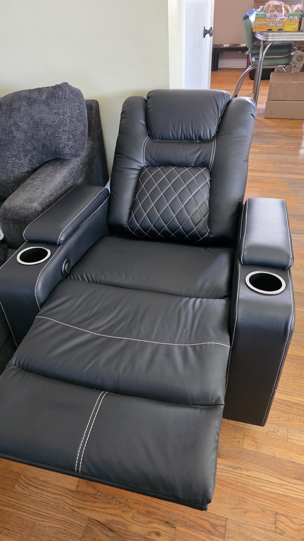 CANMOV Electric Power Recliner Chair Set of 2, Breathable Leather Home Theater Seating with Hidden Arm Storage, Power Recliner Chair for Living Room with USB Ports and Cup Holders,Black customer photo 1