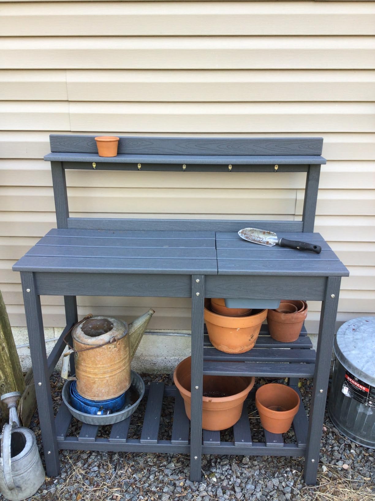 SERWALL Outdoor Potting Bench with Removable Sink,Gardening Table,Brown customer photo 1
