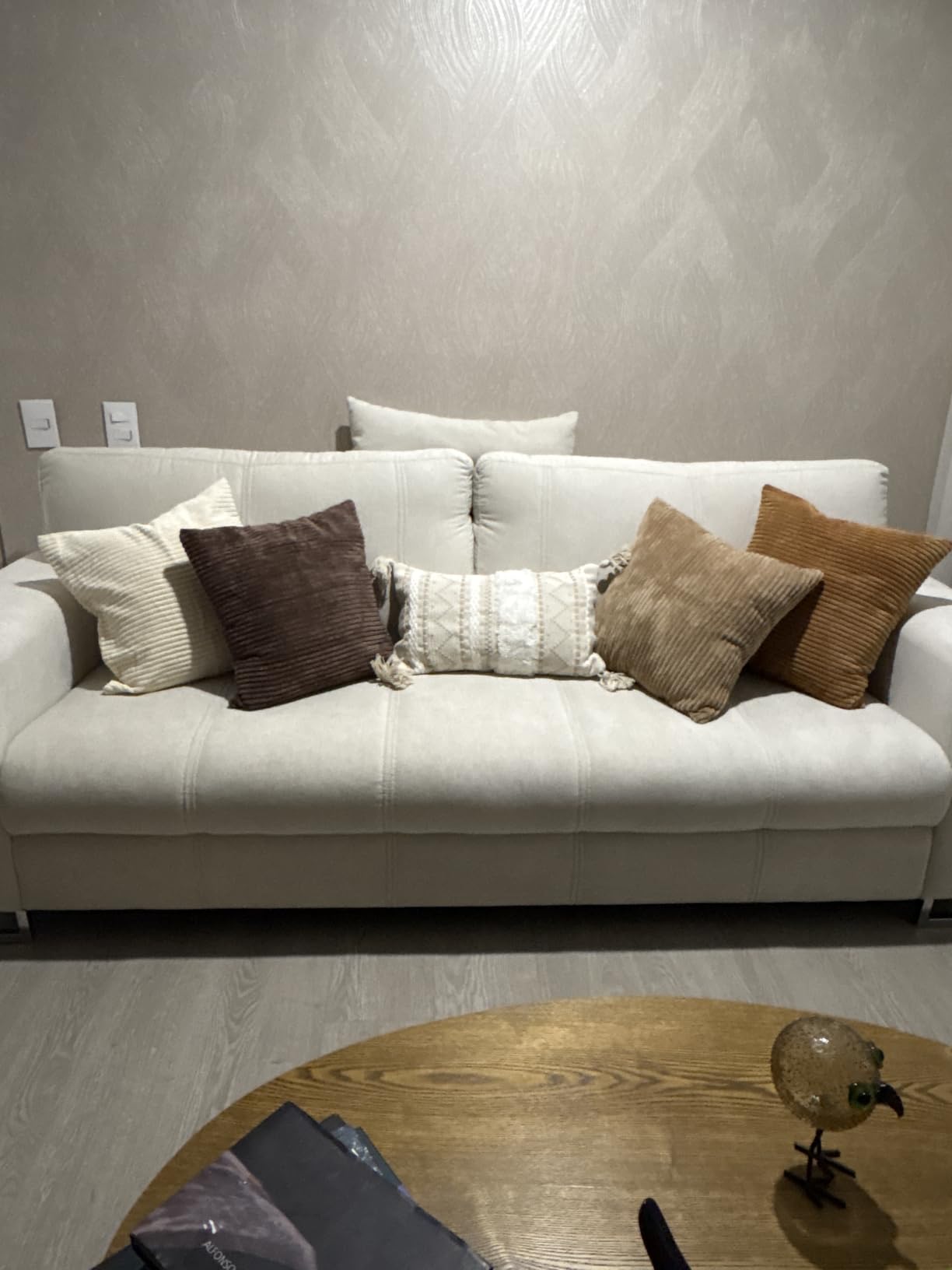 LANANAS Decorative Corduroy Throw Pillow Covers 18x18 Inch Neutral Brown customer photo 2