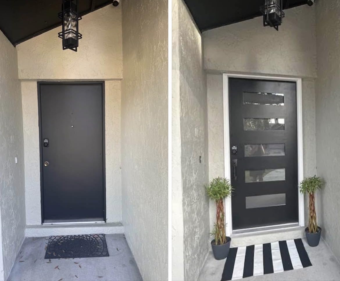 Front Entry Fiberglass Door with Frosted Glass, 36 * 80 OutsideDoor - Contemporary Style for Home's Front Entrance (Black Mahogany, 36