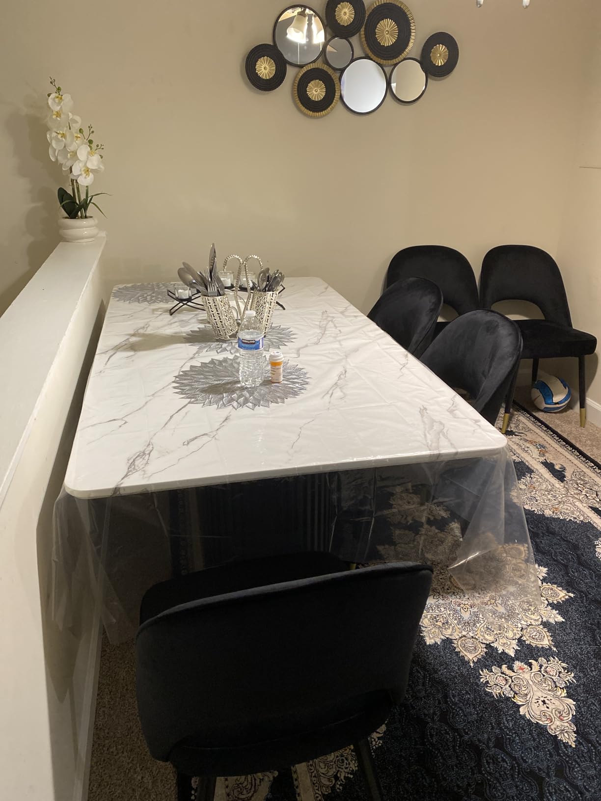 Morden Fort Marble Dining Table for 6 with Fluted Base and White Marble Top customer photo 2