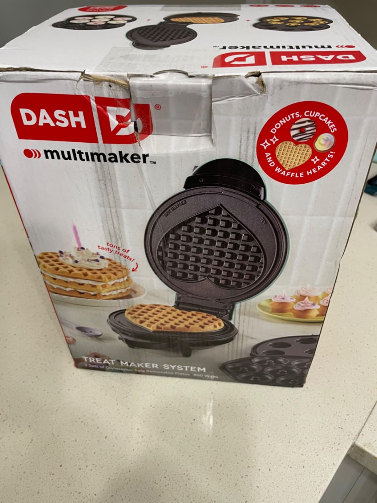 Dash MultiMaker® Treat Maker System - Make Mini Donuts, Cupcakes & Heart-Shaped Waffles - Interchangeable Plate Design - dishwasher safe Parts for Easy Cleanup - Aqua customer photo 1