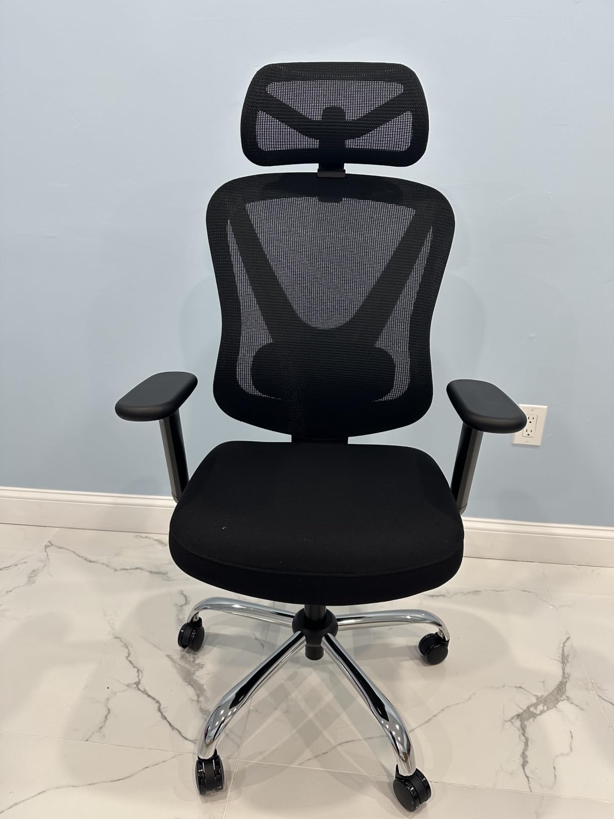 HOLLUDLE Ergonomic Mesh Office Chair - 3D Adjustable Lumbar Support & 3D Armrests, V-Shaped Back, Adjustable Desk Chair for Office & Home, Black customer photo 2